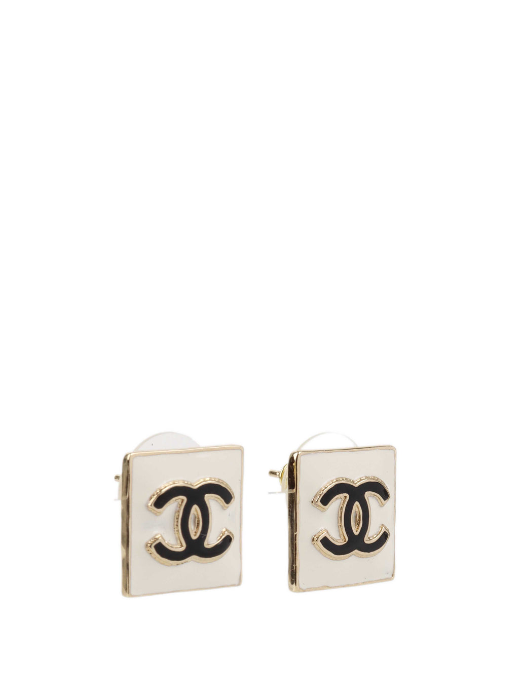 Chanel White CC Square Earrings.