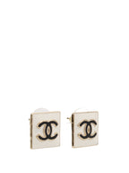 Chanel White CC Square Earrings.