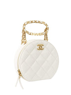 Chanel White Round Vanity with Chain Ring Handle.