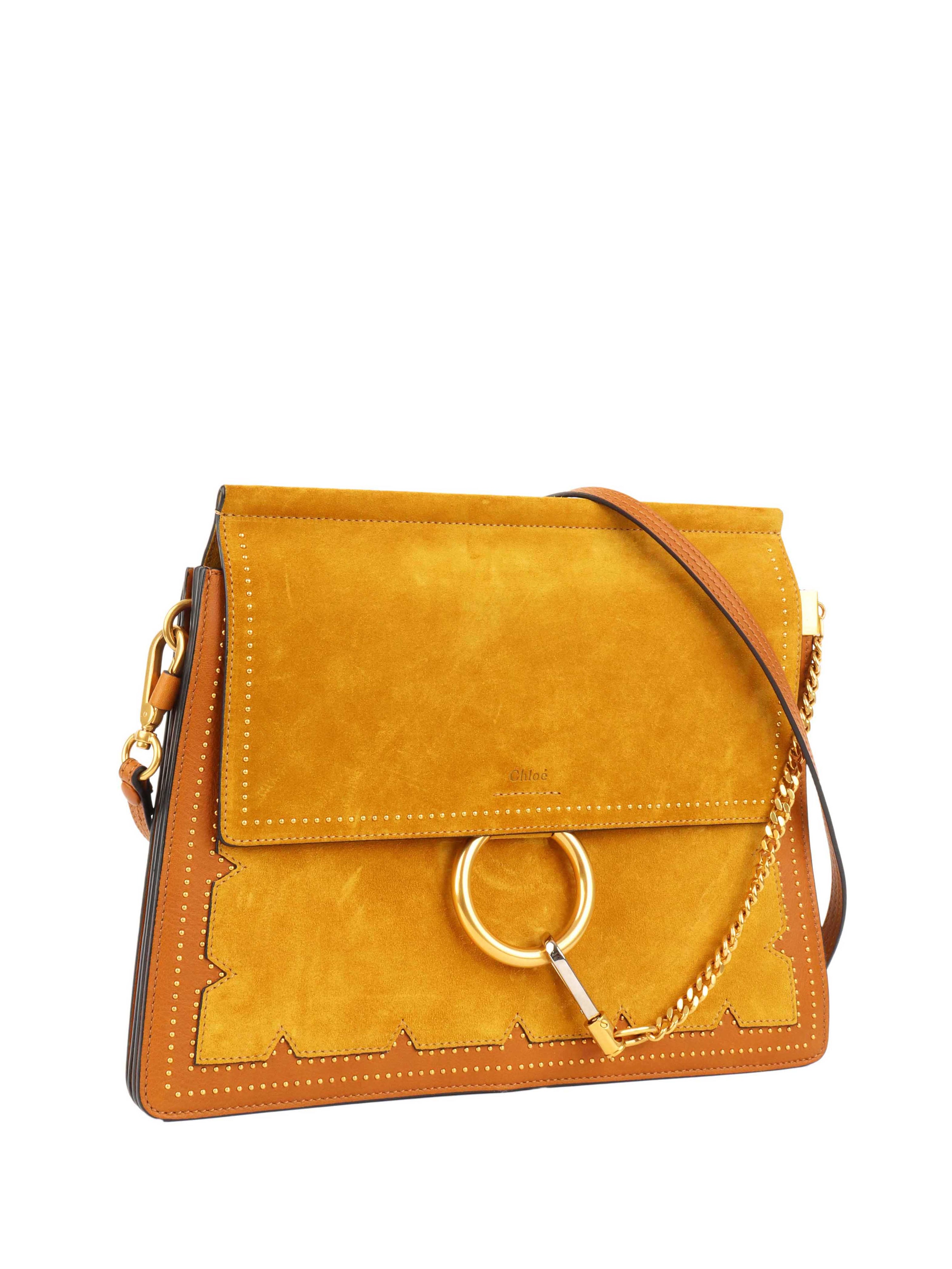 chloe faye mini backpack yellow Leather and Suede 430392 Detachable and adjustable shoulder straps with lanyard clasp and post Brown Chloe Faye Bag Yellow