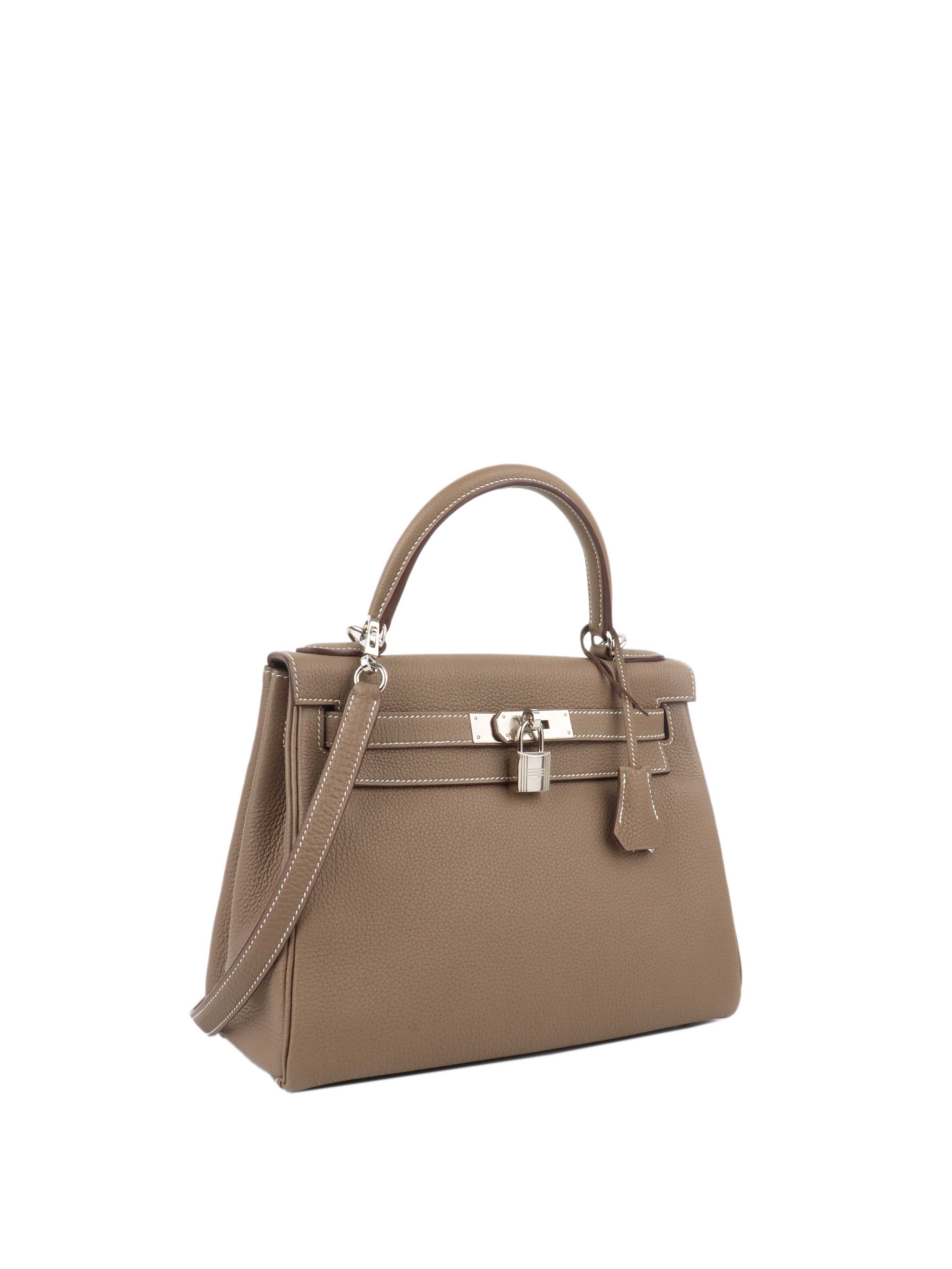 Hermes Etoupe Kelly 28 in Togo leather PHW.