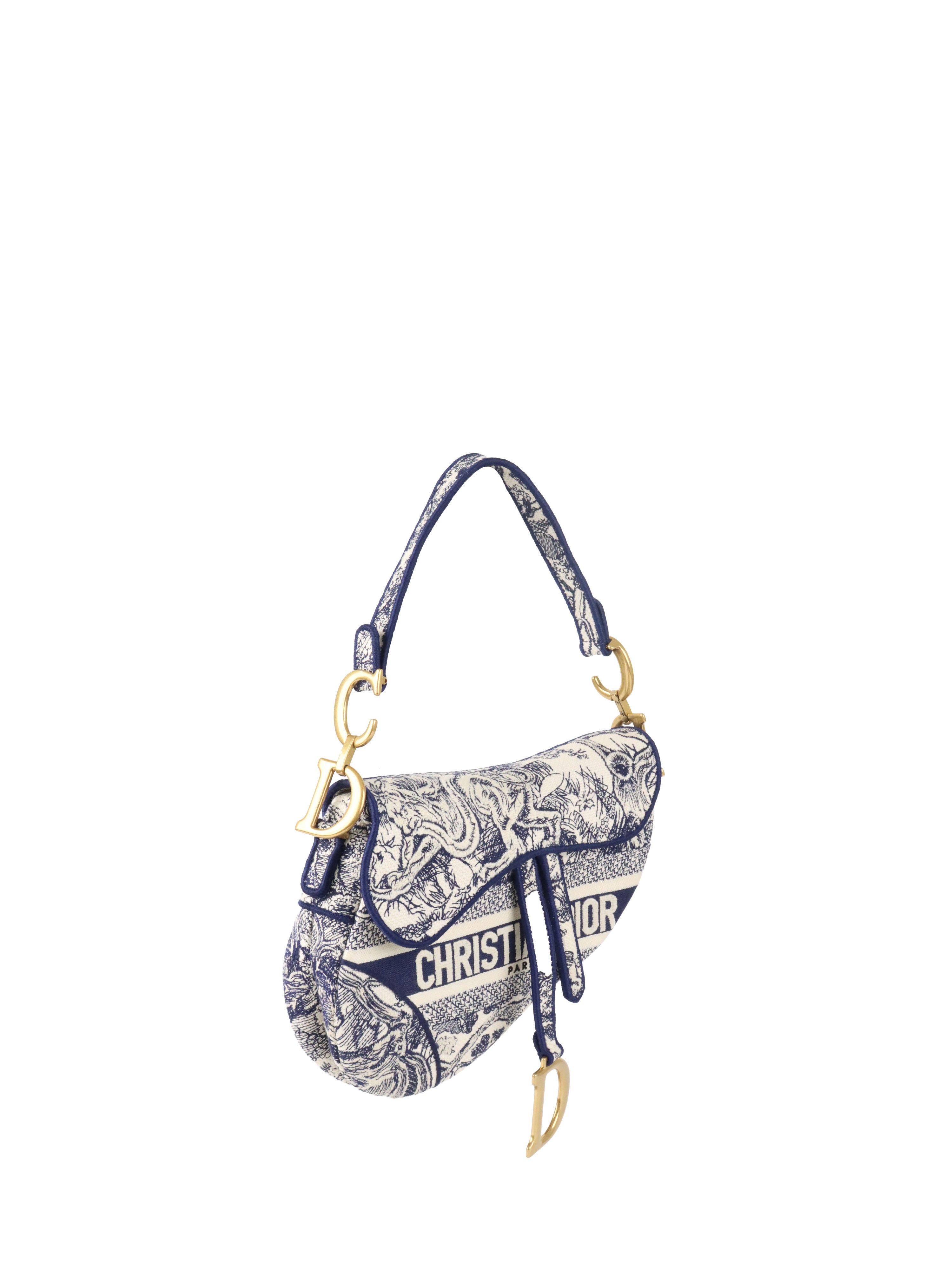 Dior Medium Blue Toile De Jouy Embroidered Saddle Bag