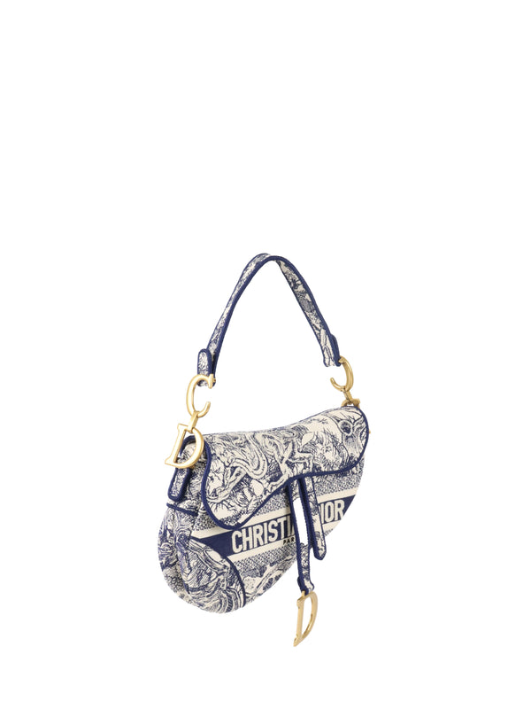 Dior Medium Blue Toile De Jouy Embroidered Saddle Bag