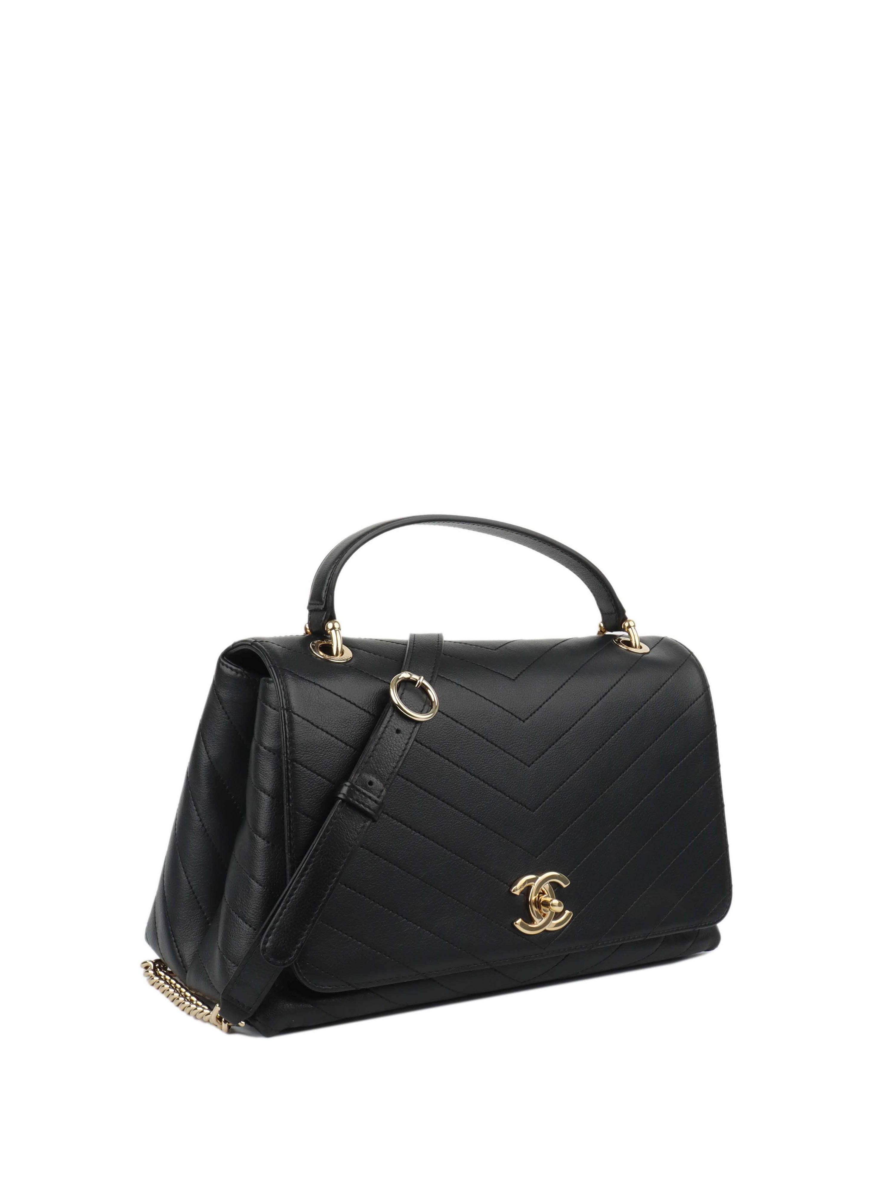Chanel Black Chevron Chic Top Handle Flap Bag LGHW.