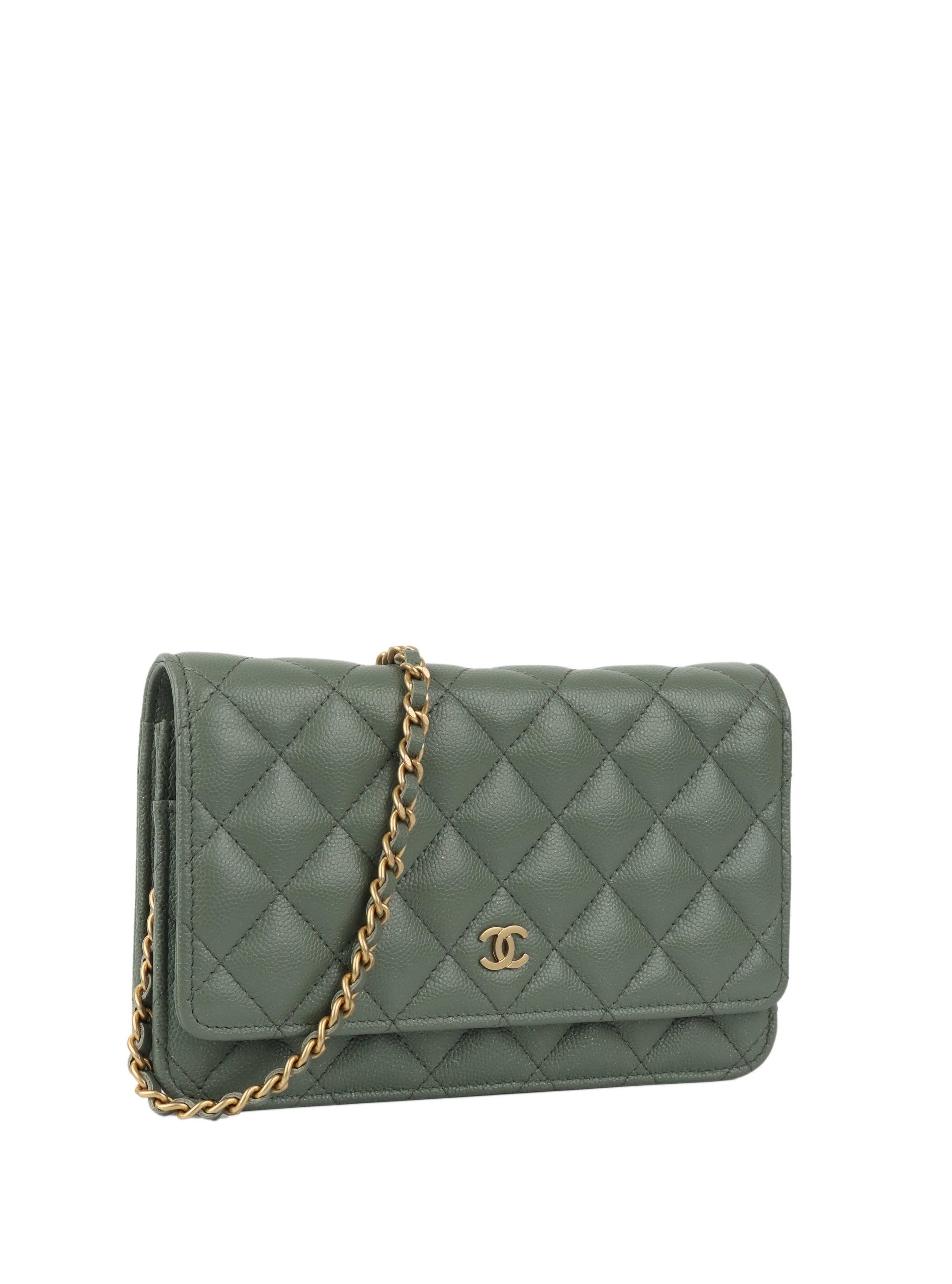 Chanel Green Iridescent Caviar Wallet on Chain.