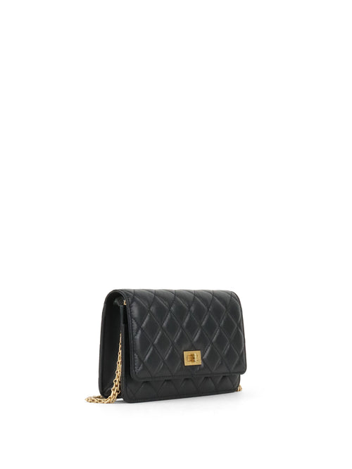 Chanel Black Aged Calfskin 2.55 Wallet On Chain
