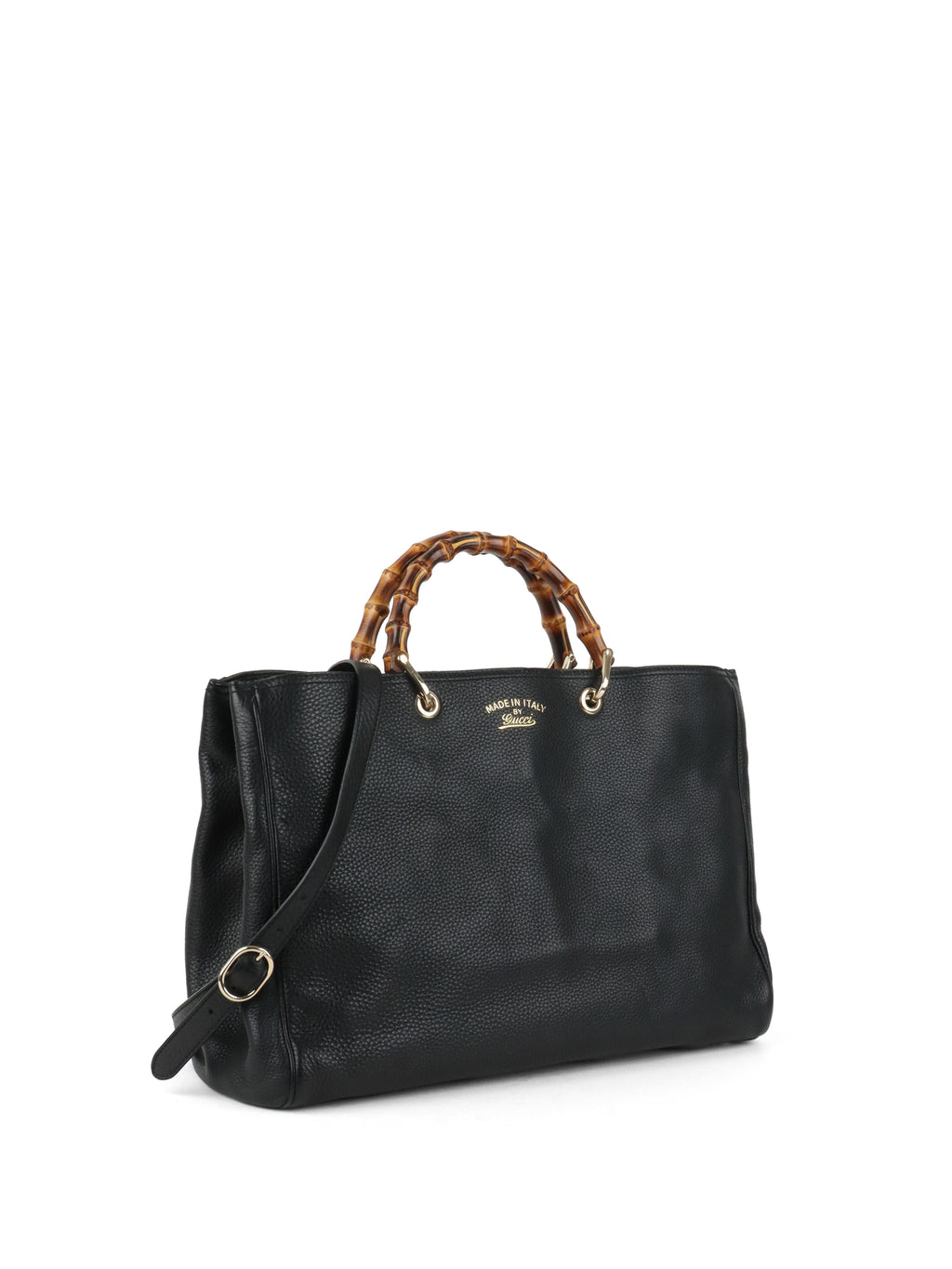Gucci Bamboo Handle Large Black Leather Shopper Tote
