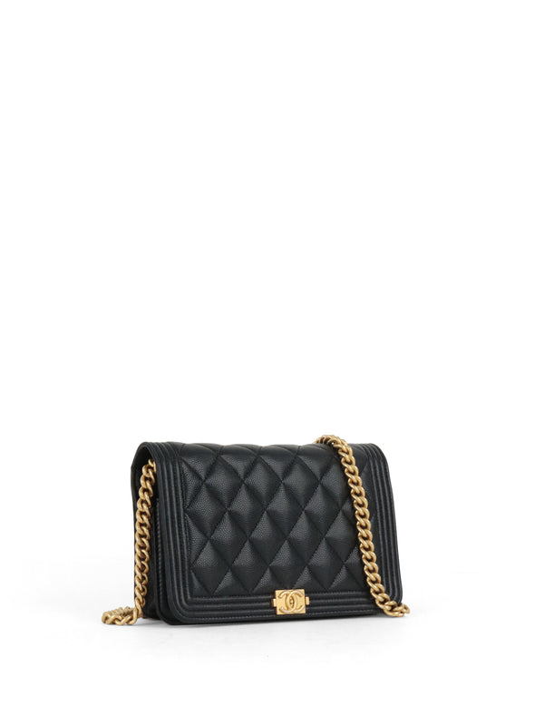 Chanel Black Caviar Boy Wallet On Chain GHW