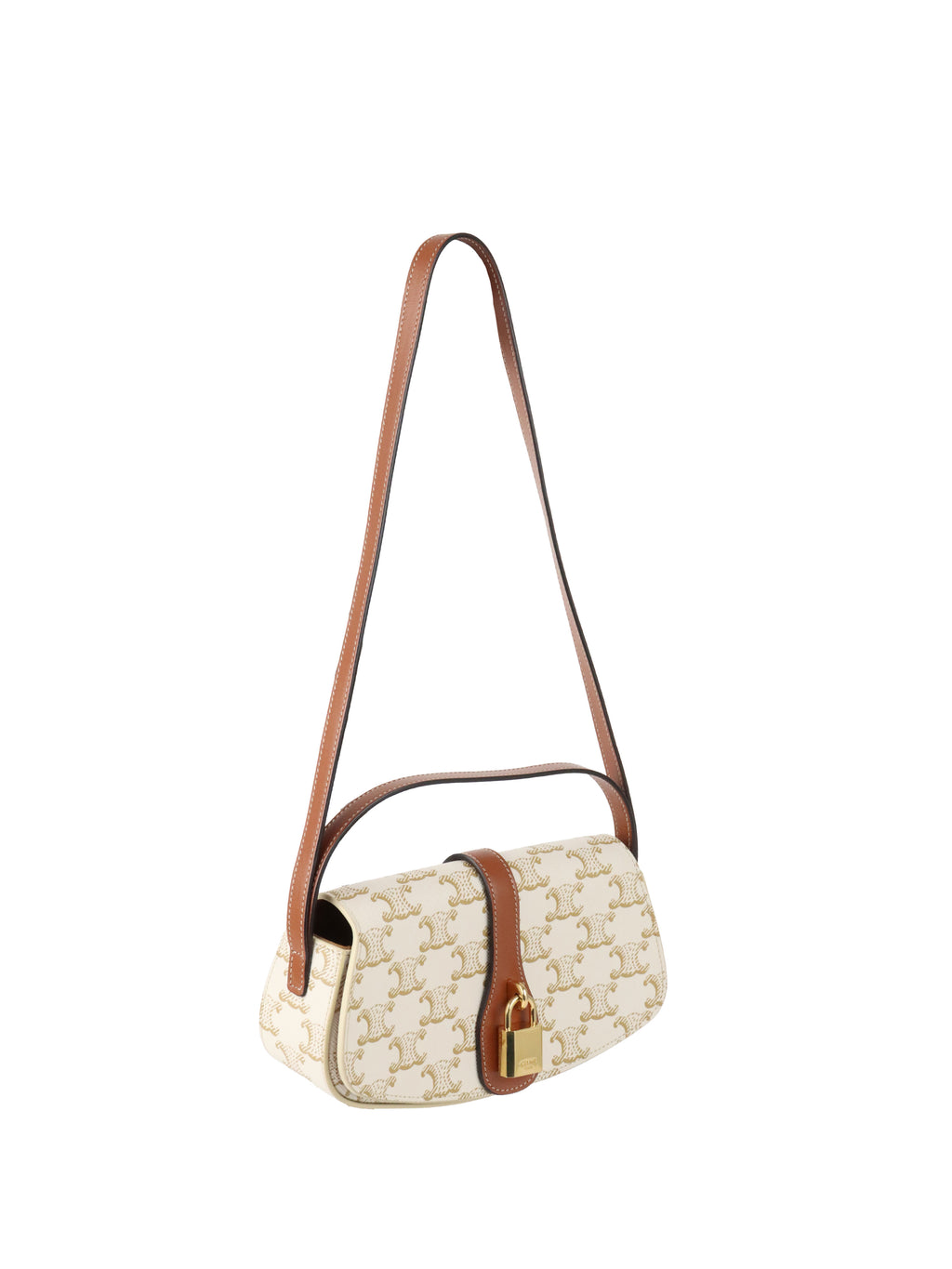 Celine White/Tan Triomphe Tabou Clutch with Strap