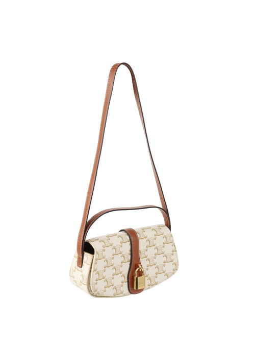 Celine White/Tan Triomphe Tabou Clutch with Strap