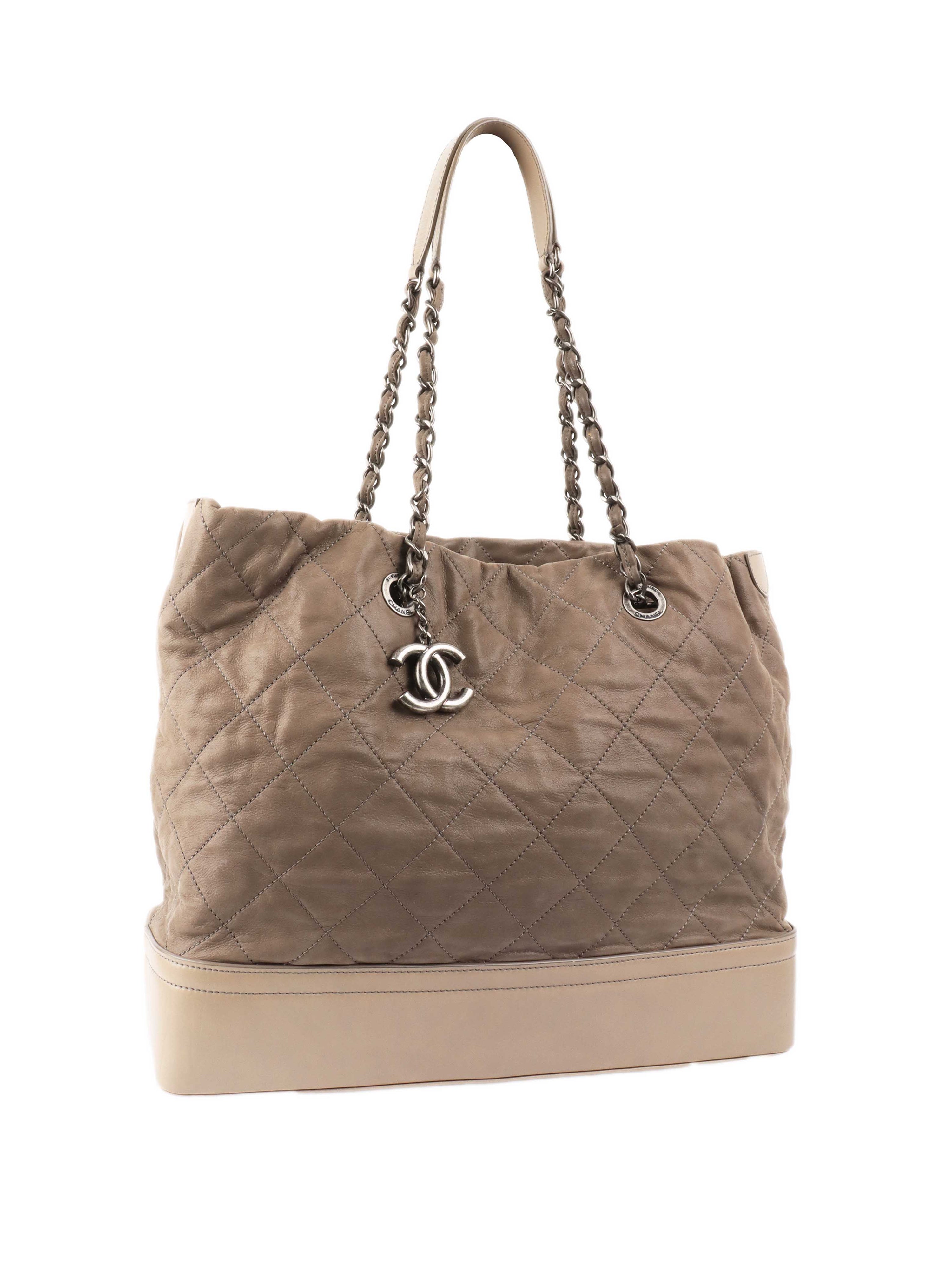 Chanel Grey Quilted Calfskin Tote.