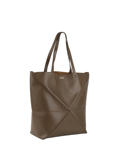 Loewe Large Dark Brown Puzzle Panelled Leather Tote Bag