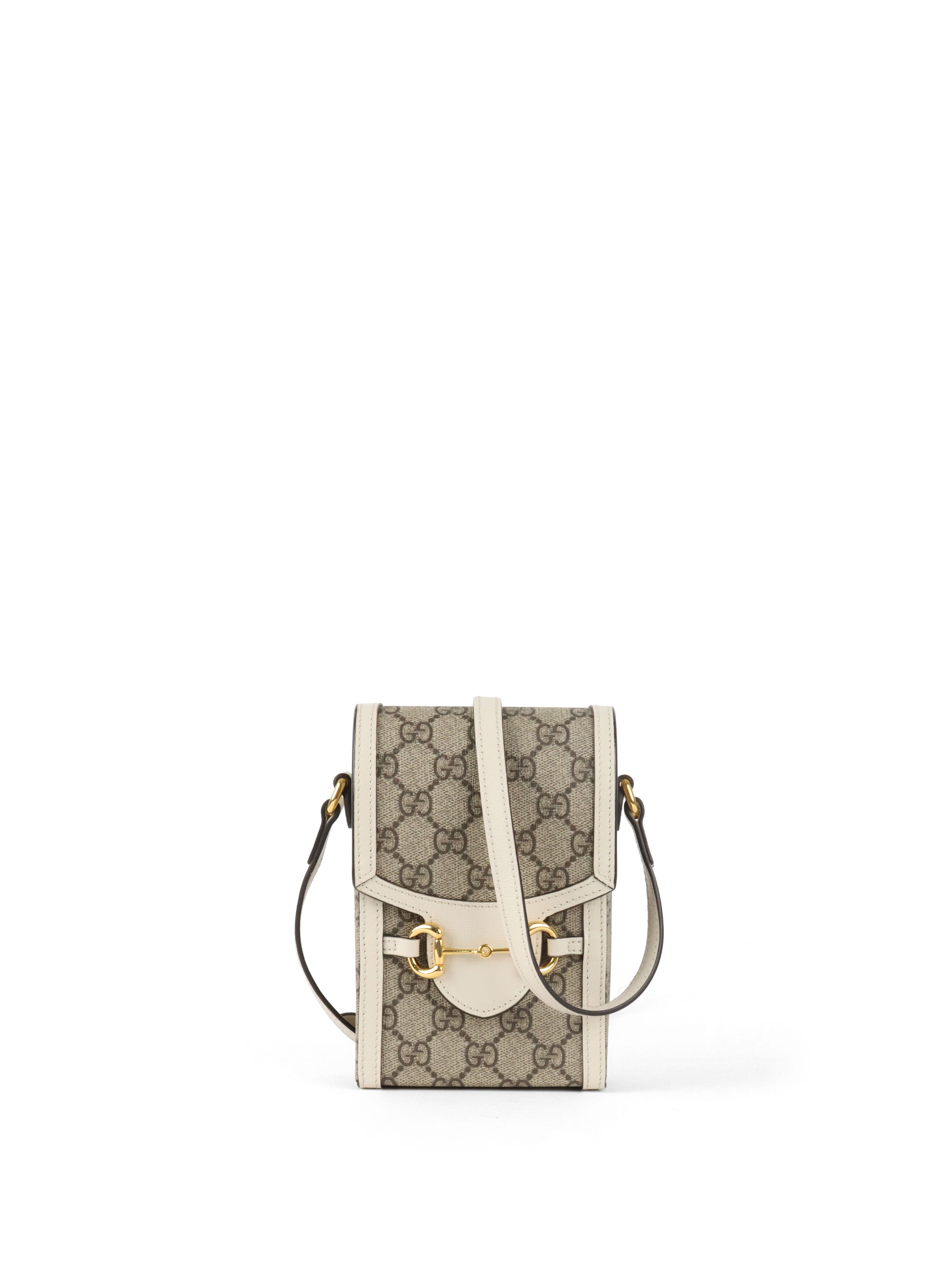 Gucci White and Canvas Horsebit 1955 Mini Bag