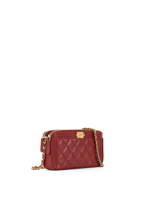 Chanel Burgundy Lambskin Double Zip Wallet on Chain