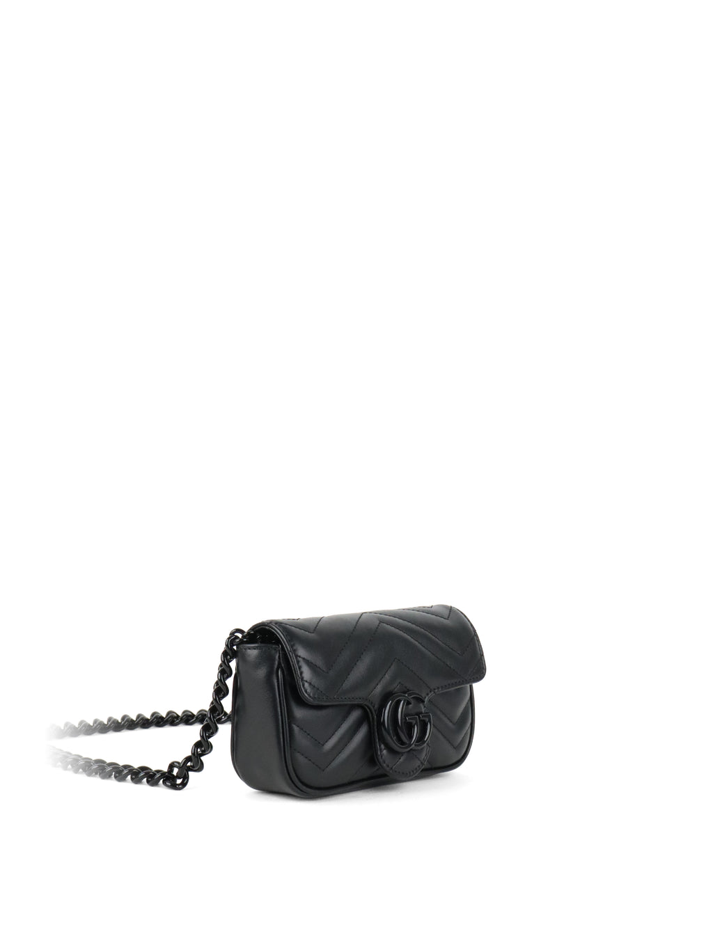 Gucci All Black Super Mini Marmont Chain Belt Bag