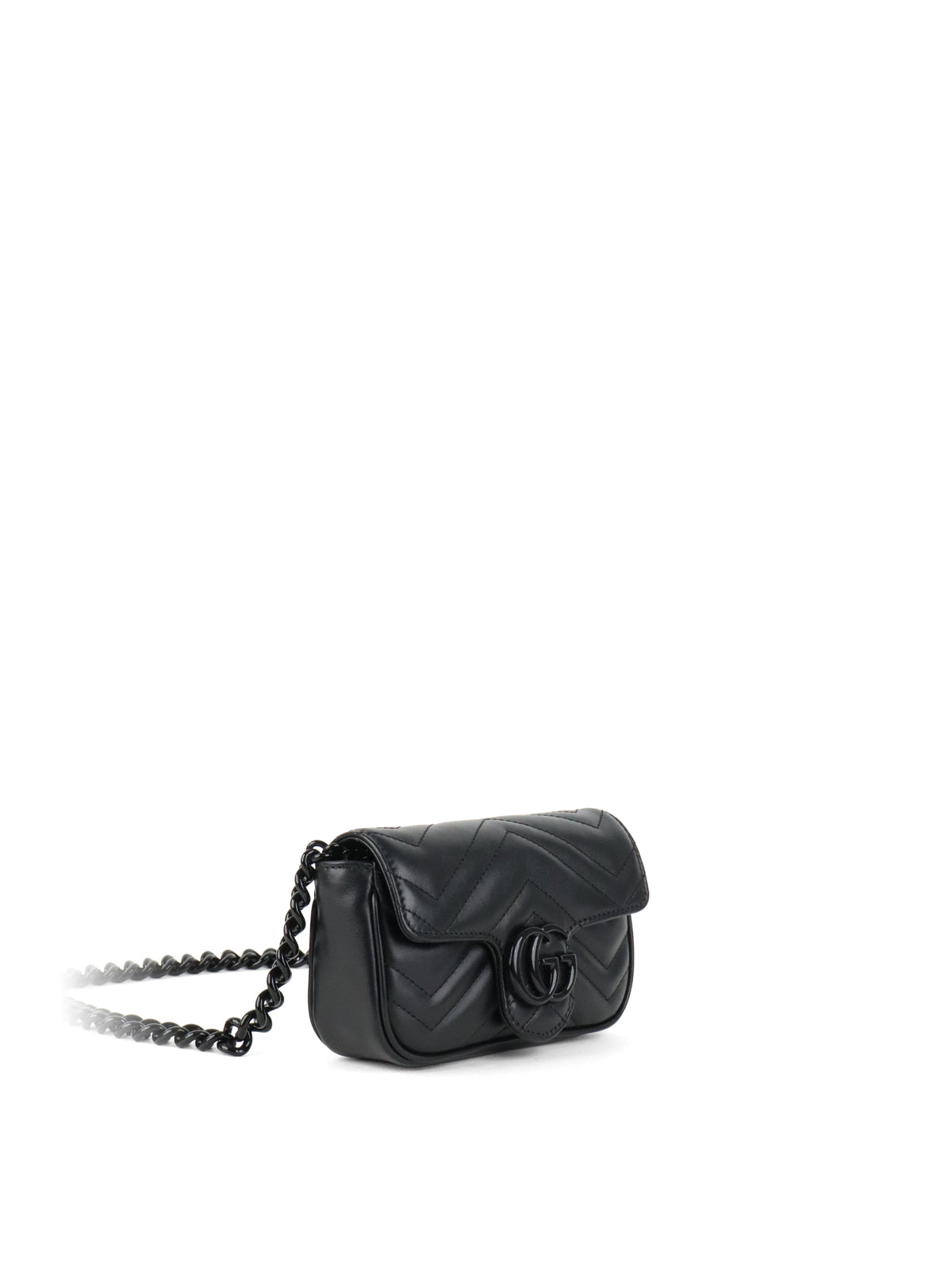 Gucci All Black Super Mini Marmont Chain Belt Bag