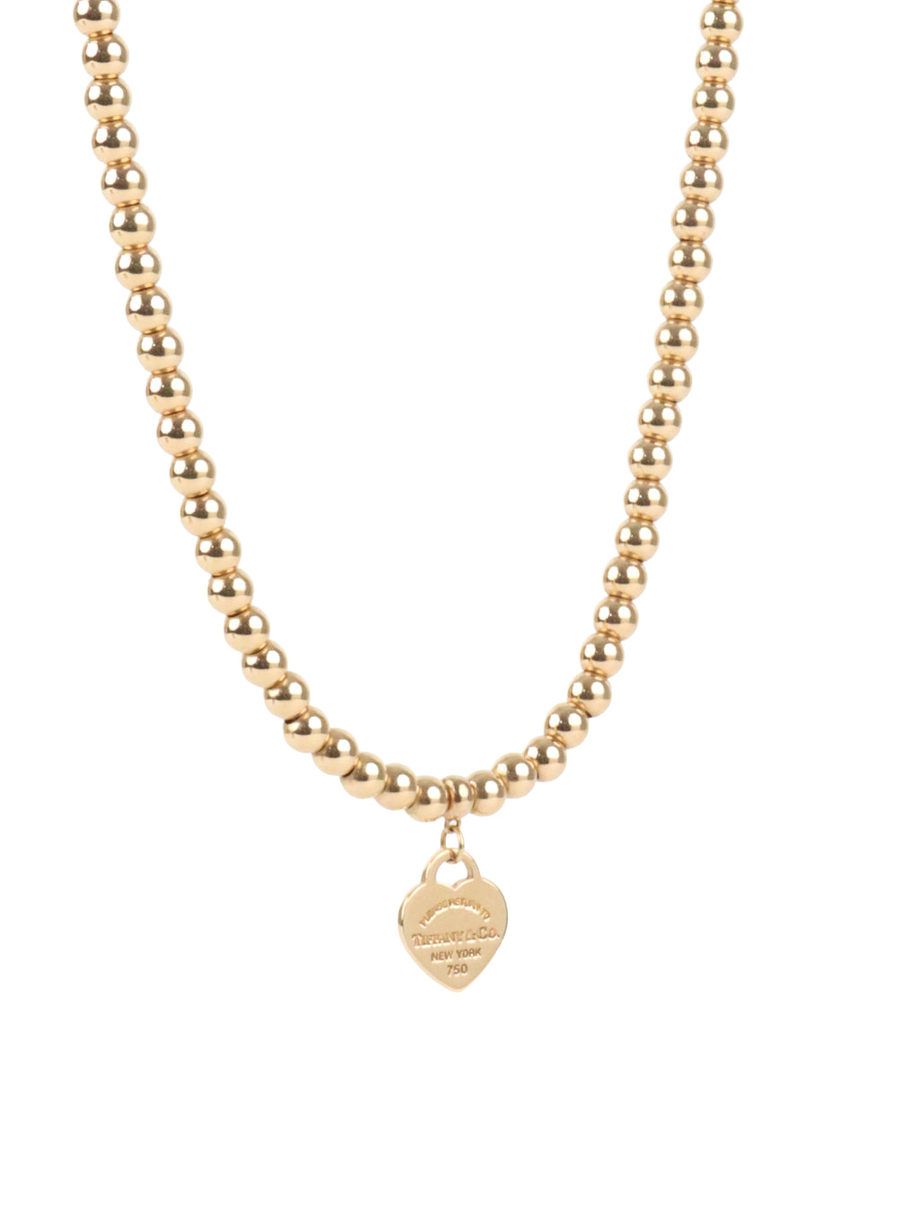 Tiffany & Co Yellow Gold Mini Heart Tag Bead Necklace