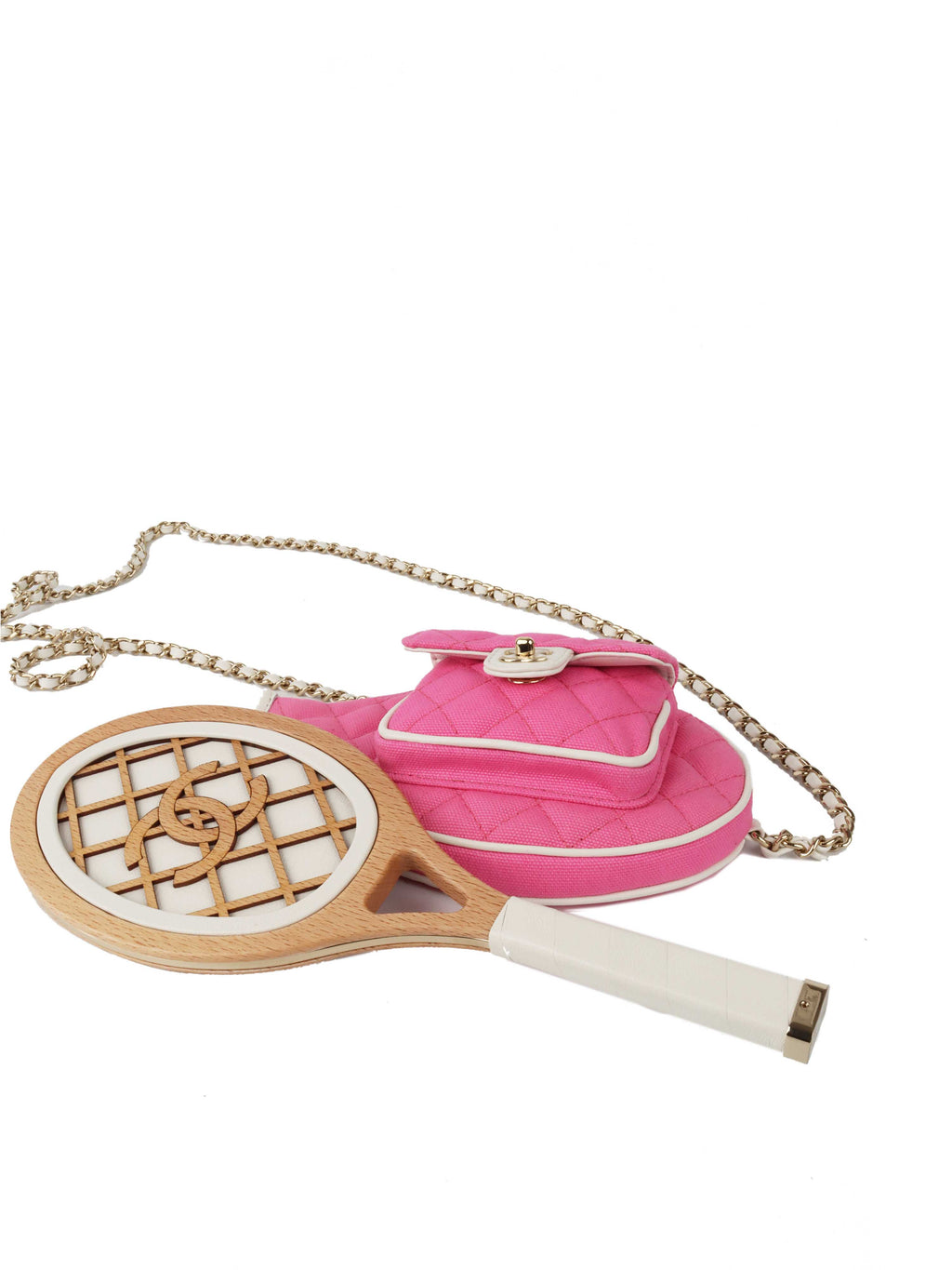 Chanel 23C Pink Quilted Tennis Racquet Mirror Collectors Piece *