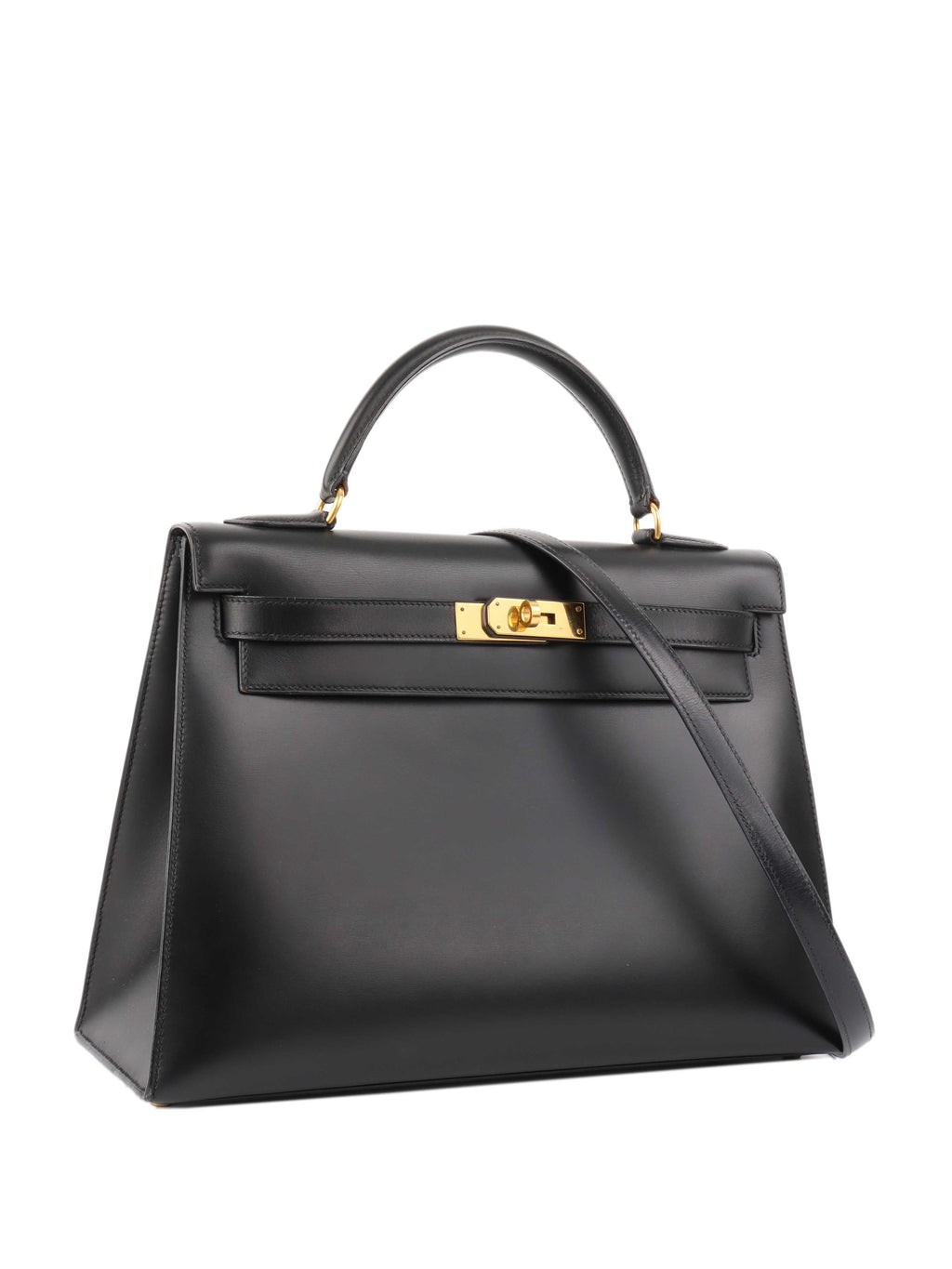 Hermes Vintage Black Box Kelly 32 Bag.