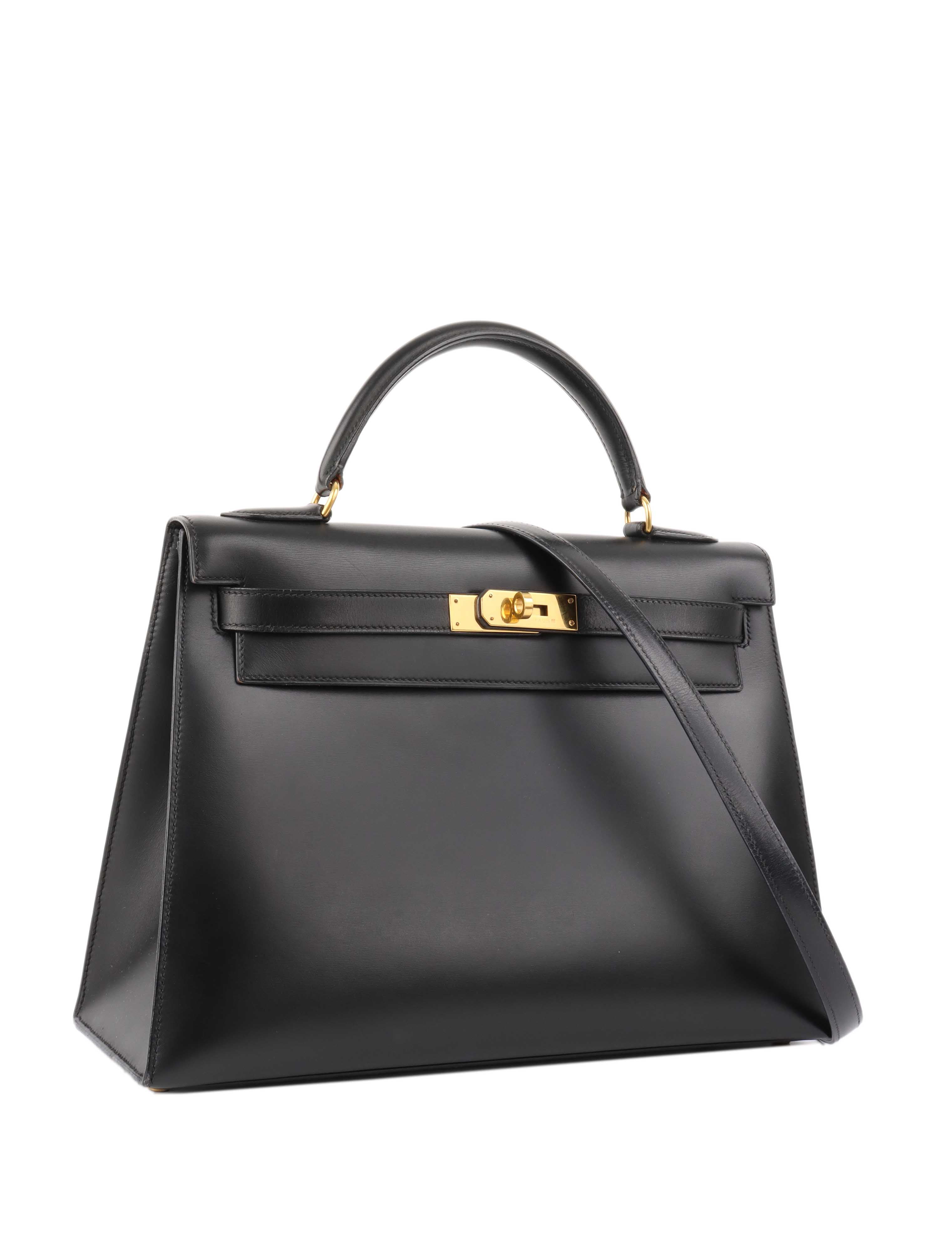 Hermes Vintage Black Box Kelly 32 Bag.