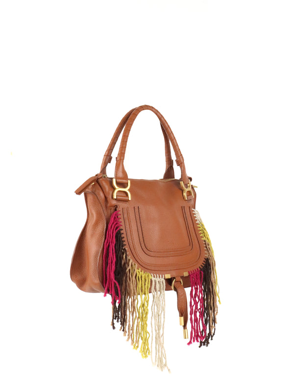 Chloe Marcie Medium Fringed Leather Tote Tan