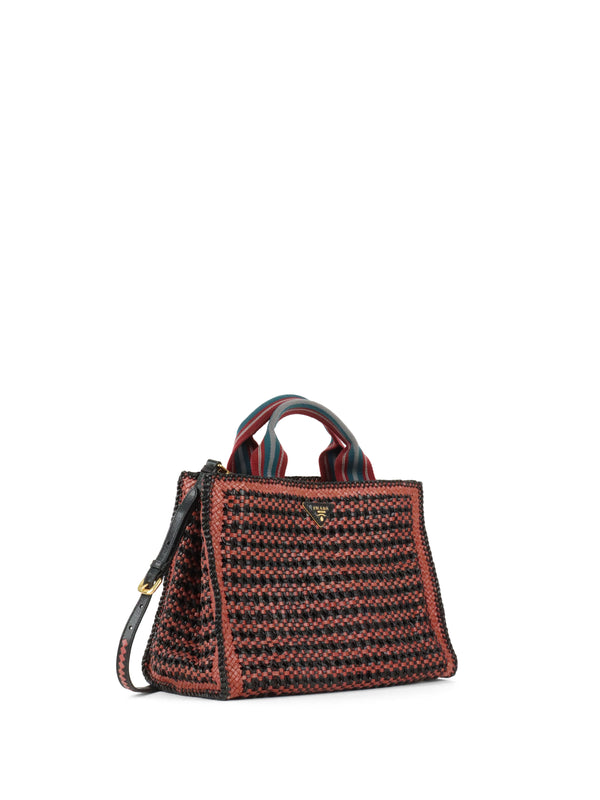 Prada Red/Black Madras Woven Leather Tote Bag