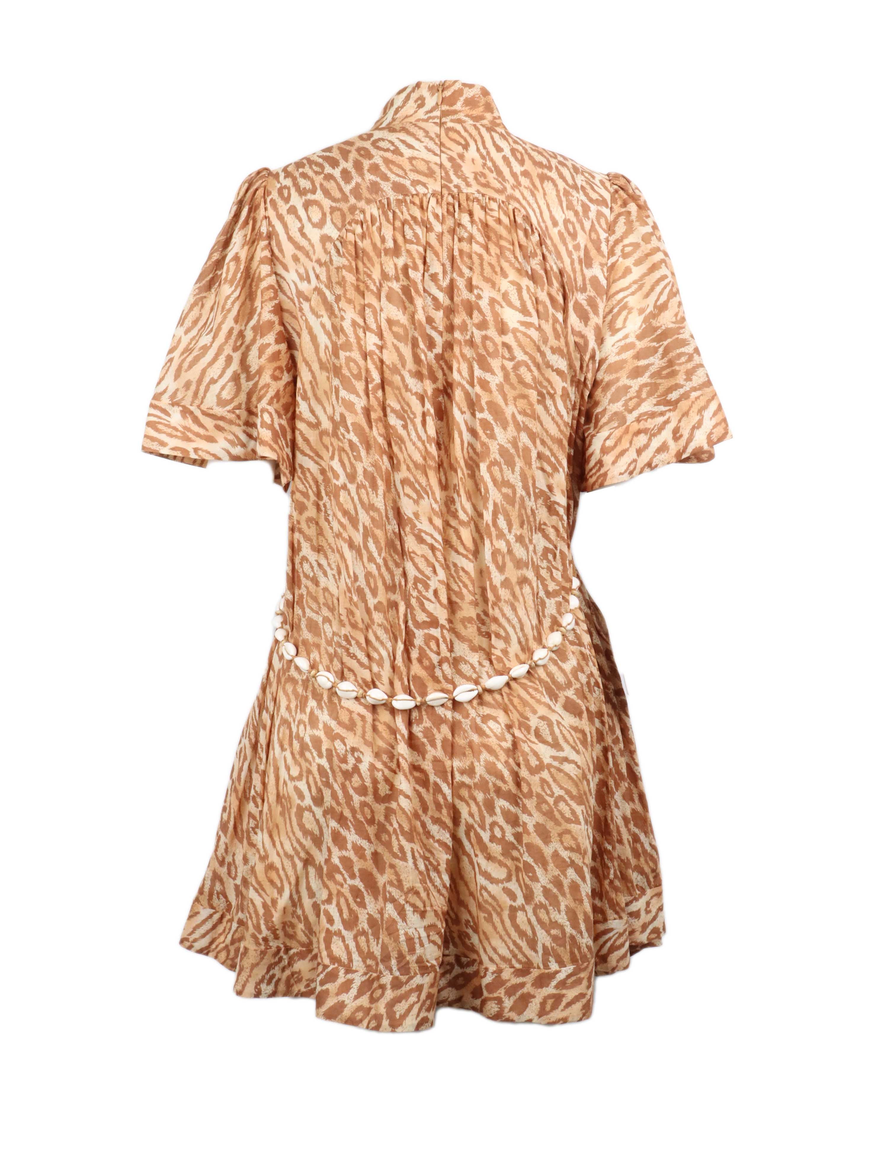 Zimmermann Leopard Print Mini Dress with Adjustable Shell Waist.