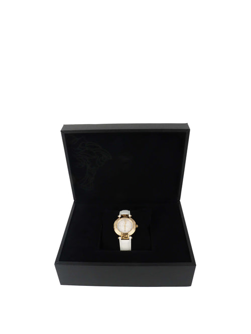 Versace Reve Gold Tone with Crystal and Mother of Pearl 34mm Dial Watch.