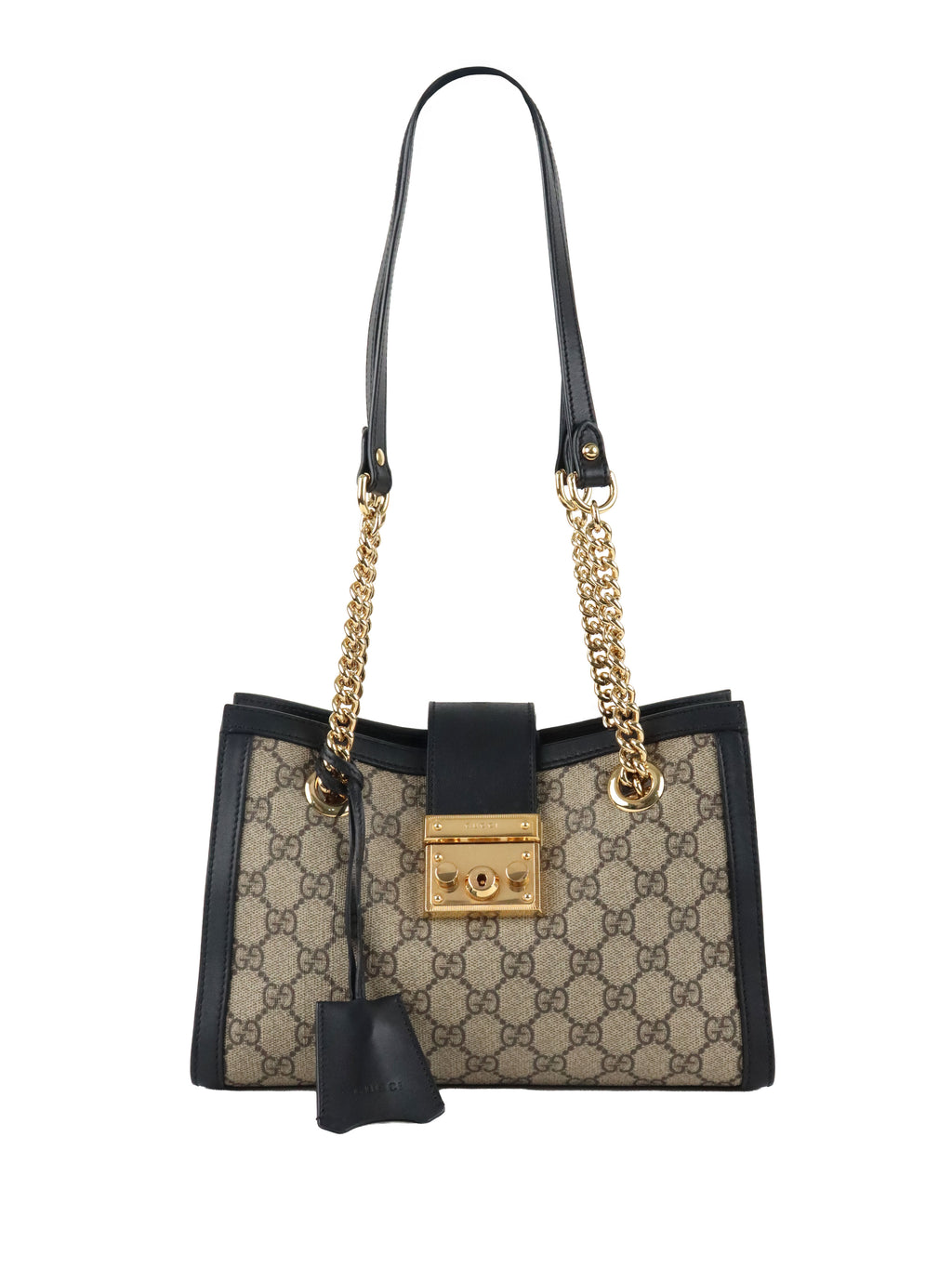 Gucci Small Black GG Supreme Canvas Padlock Tote.