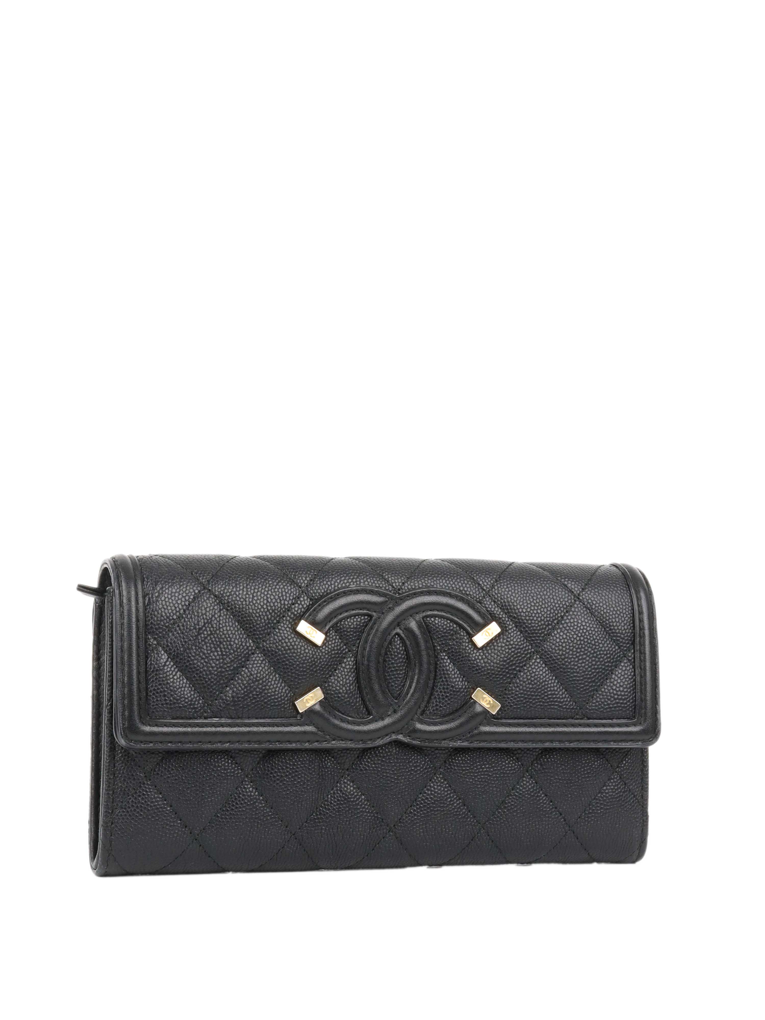 Chanel Black Caviar Long Wallet.