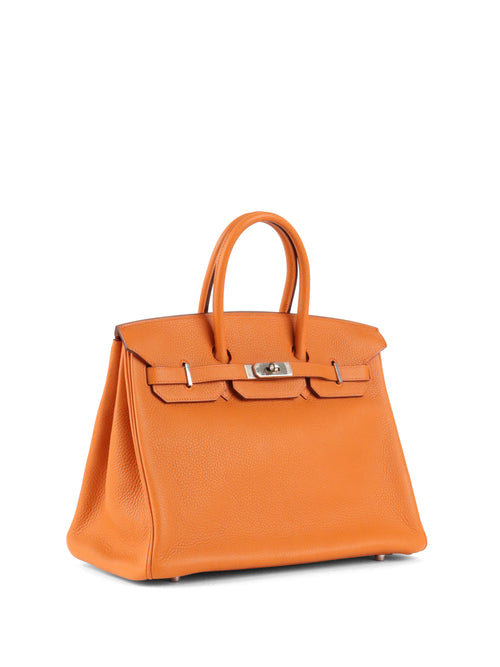 Hermes Birkin 35 Orange H Clemence Leather Stamp J Square
