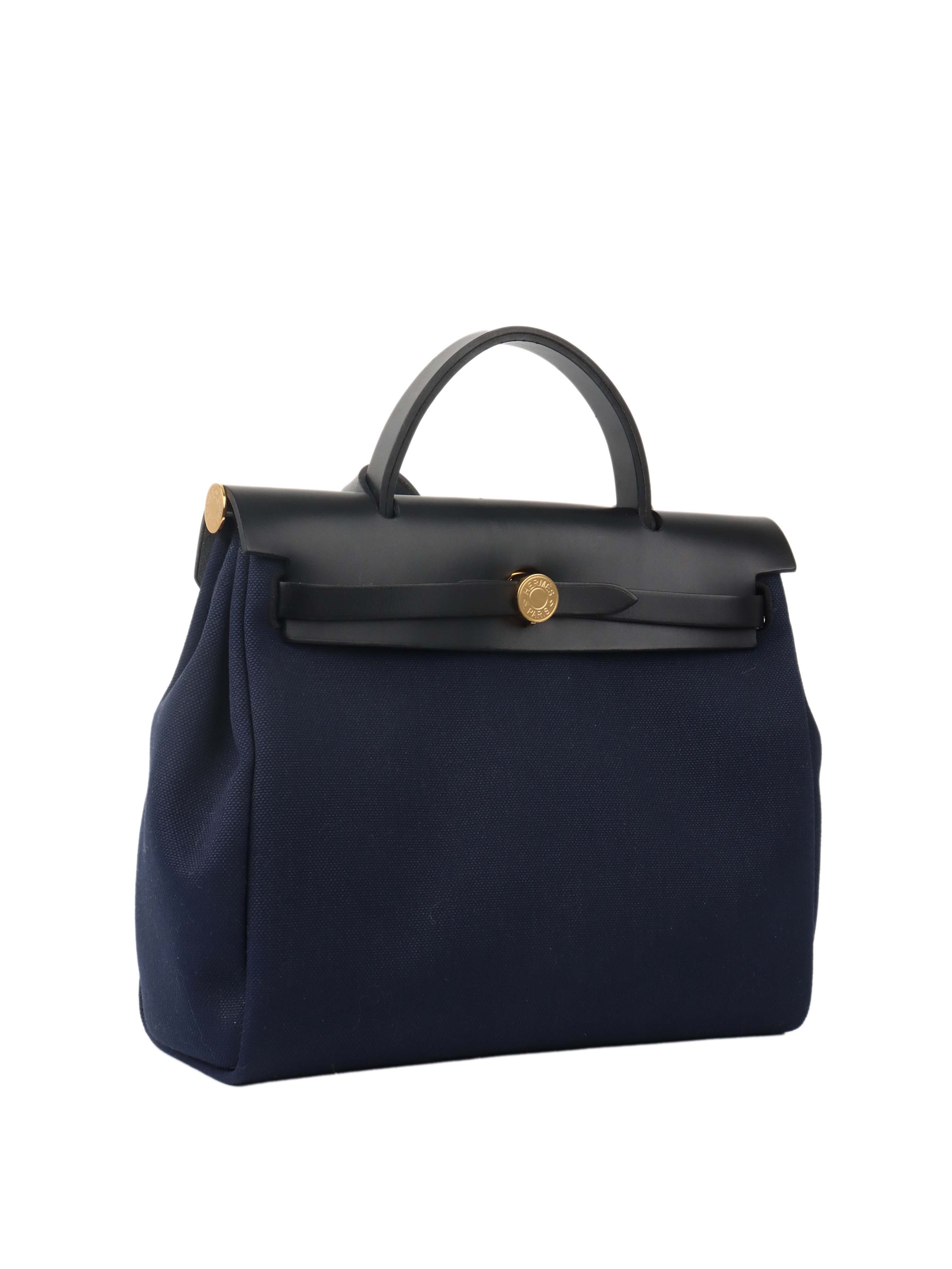 Hermes Herbag Zip 31 Bleu Marine/Noir.