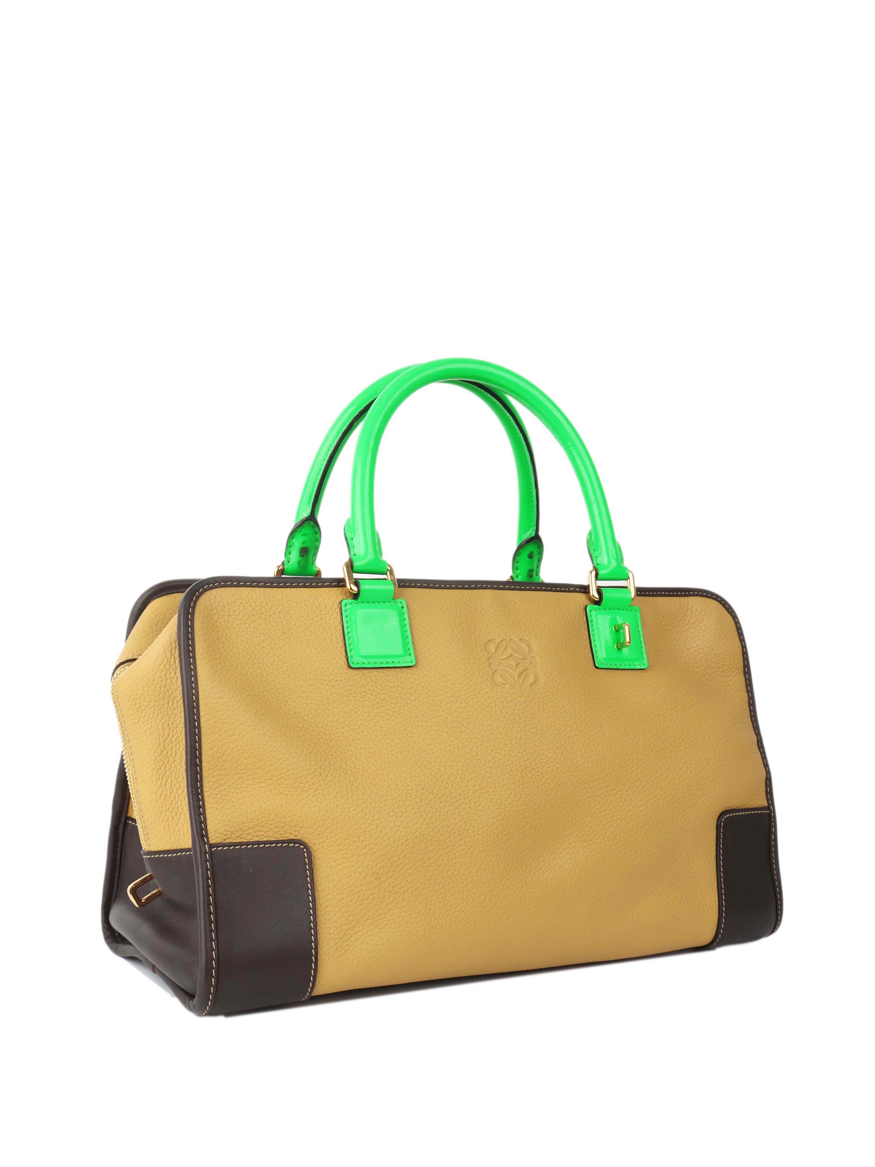 Loewe Amazona 36 Brown/beige with Green Top Handle.