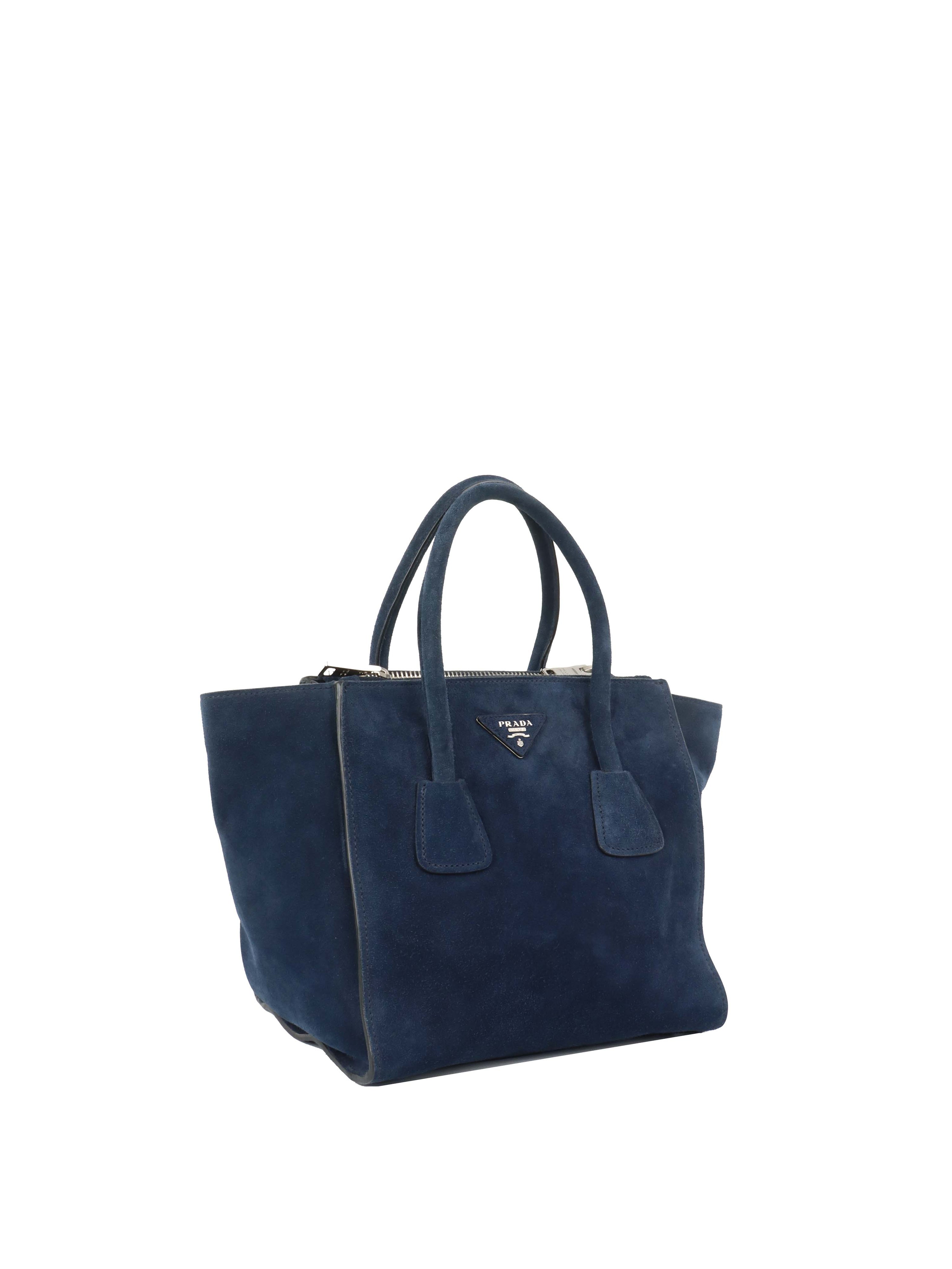 Prada Royal Blue Suede Double Zipped Shoulder Bag