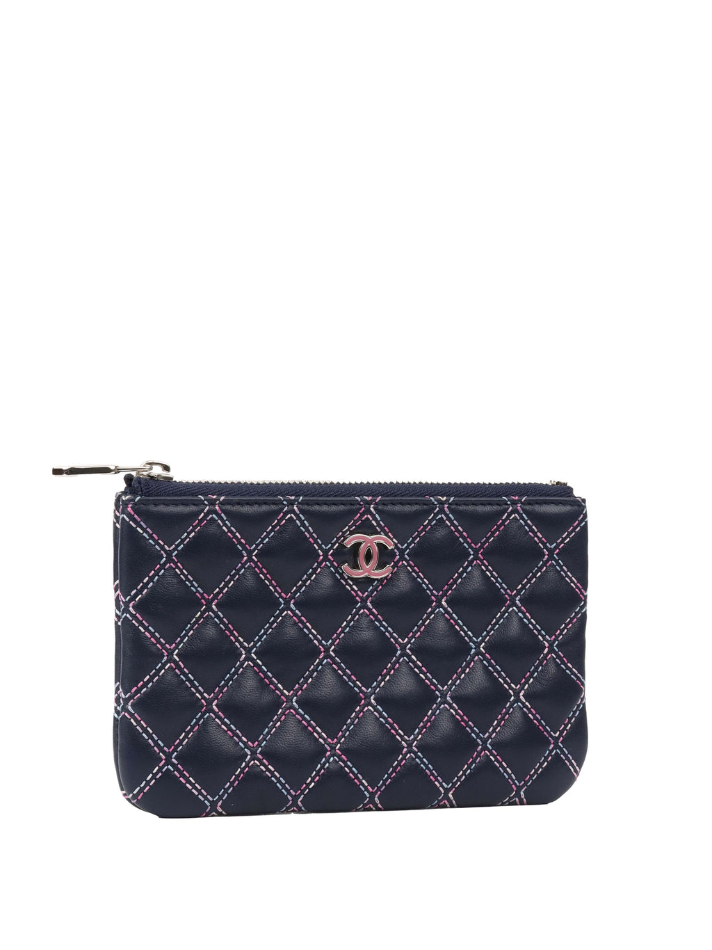 Chanel Navy Lambskin Zip Pouch.