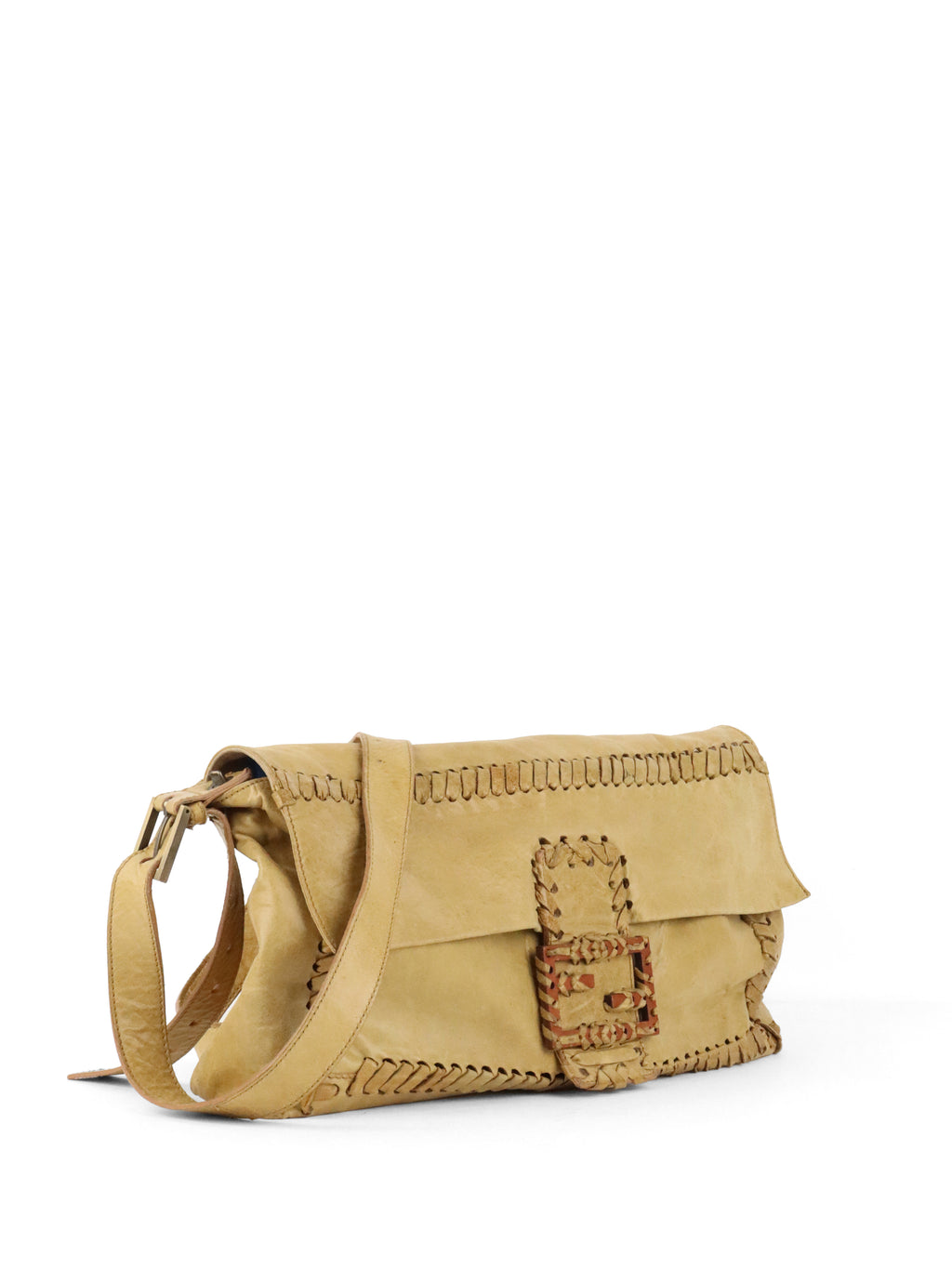 Fendi Vintage Senape Whipstitch Large Baguette