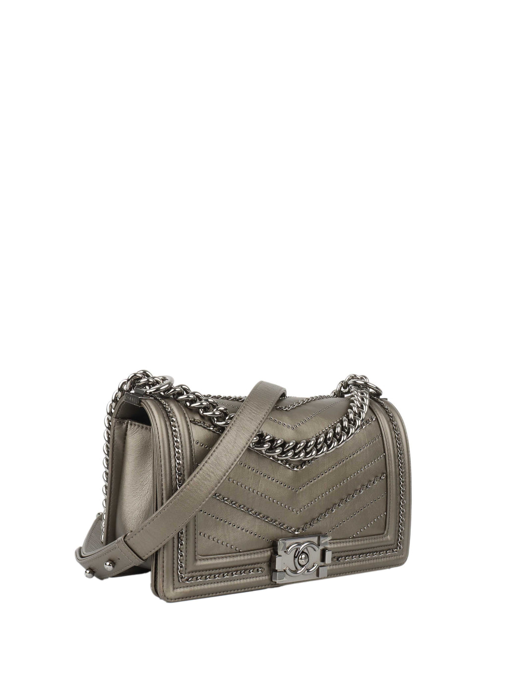 Chanel Medium Chevron Metallic Crumpled Calfskin Boy Bag.