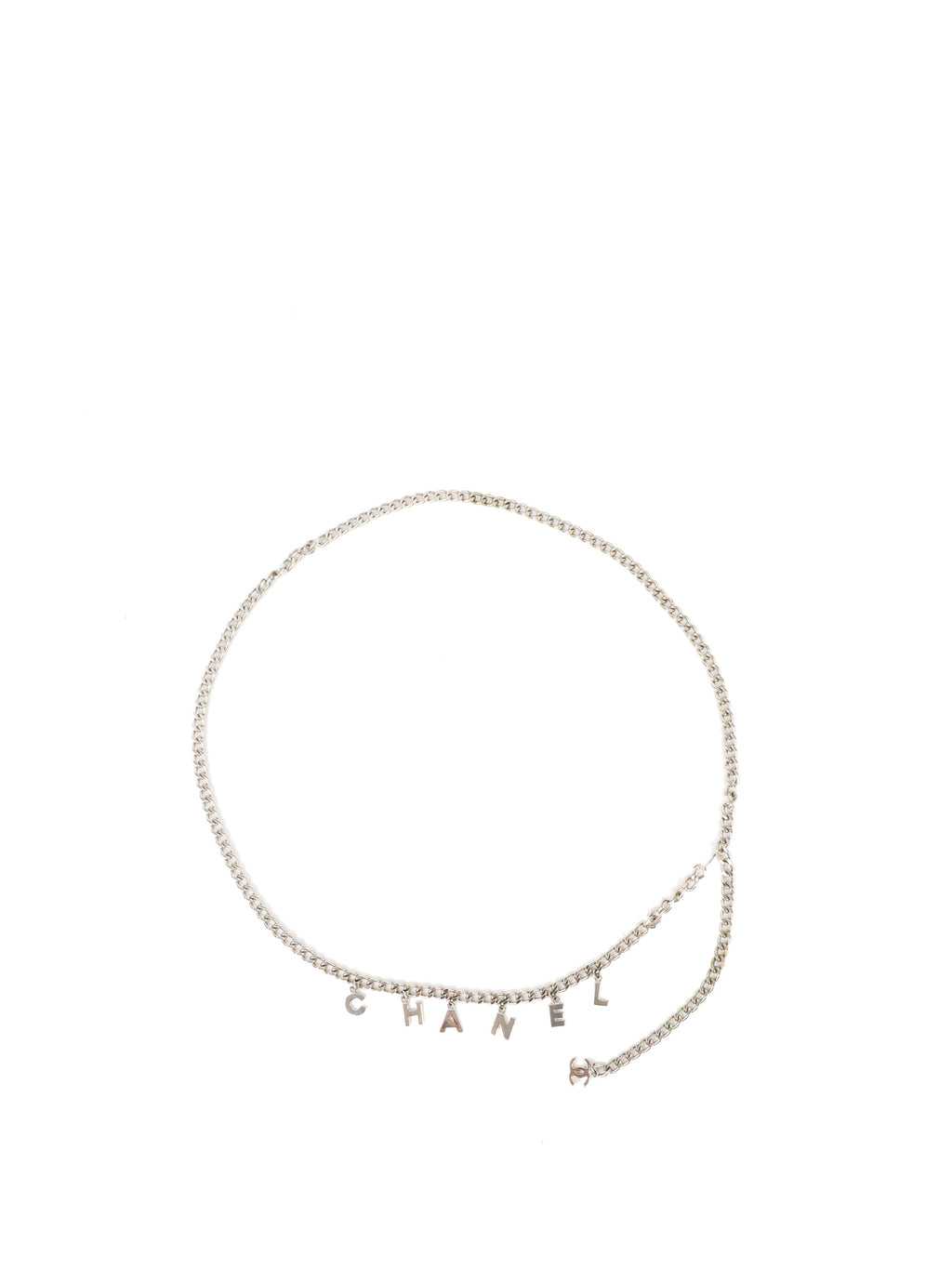 Chanel Silver Logo Lettering Chain Belt.