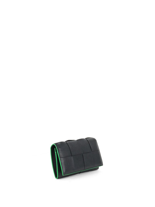 Bottega Veneta Black & Green Long Flap Cassette Wallet