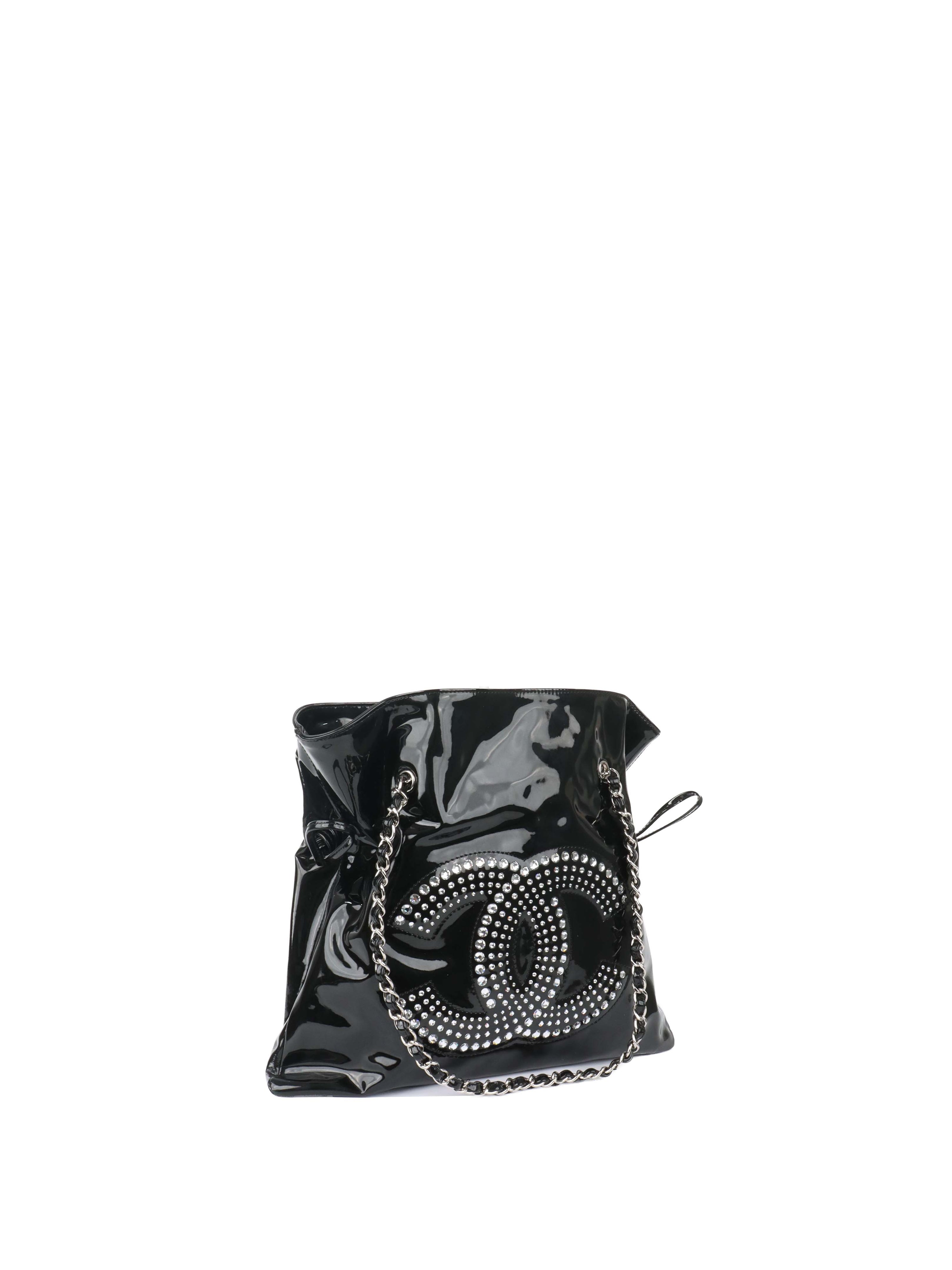 Chanel Black Strass CC Bonbon Chain Tote with Enamel Coco Mark