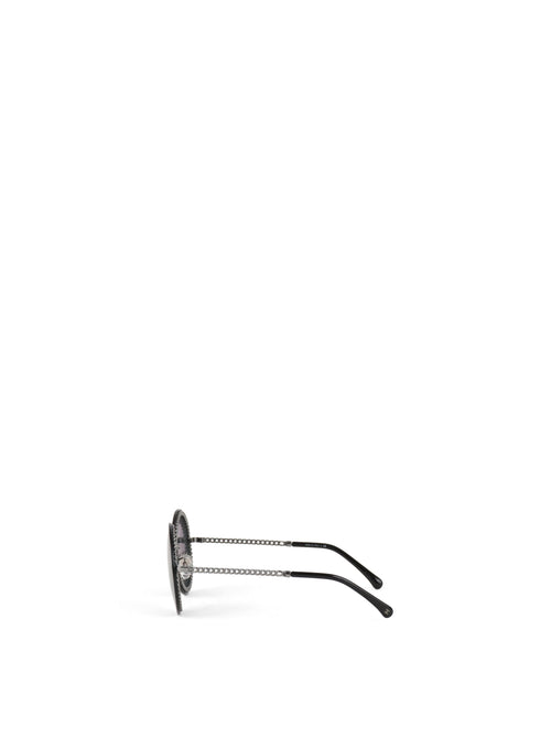 Chanel Silver/Black Chain Round Sunglasses