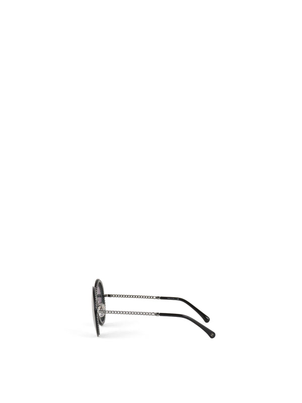 Chanel Silver/Black Chain Round Sunglasses