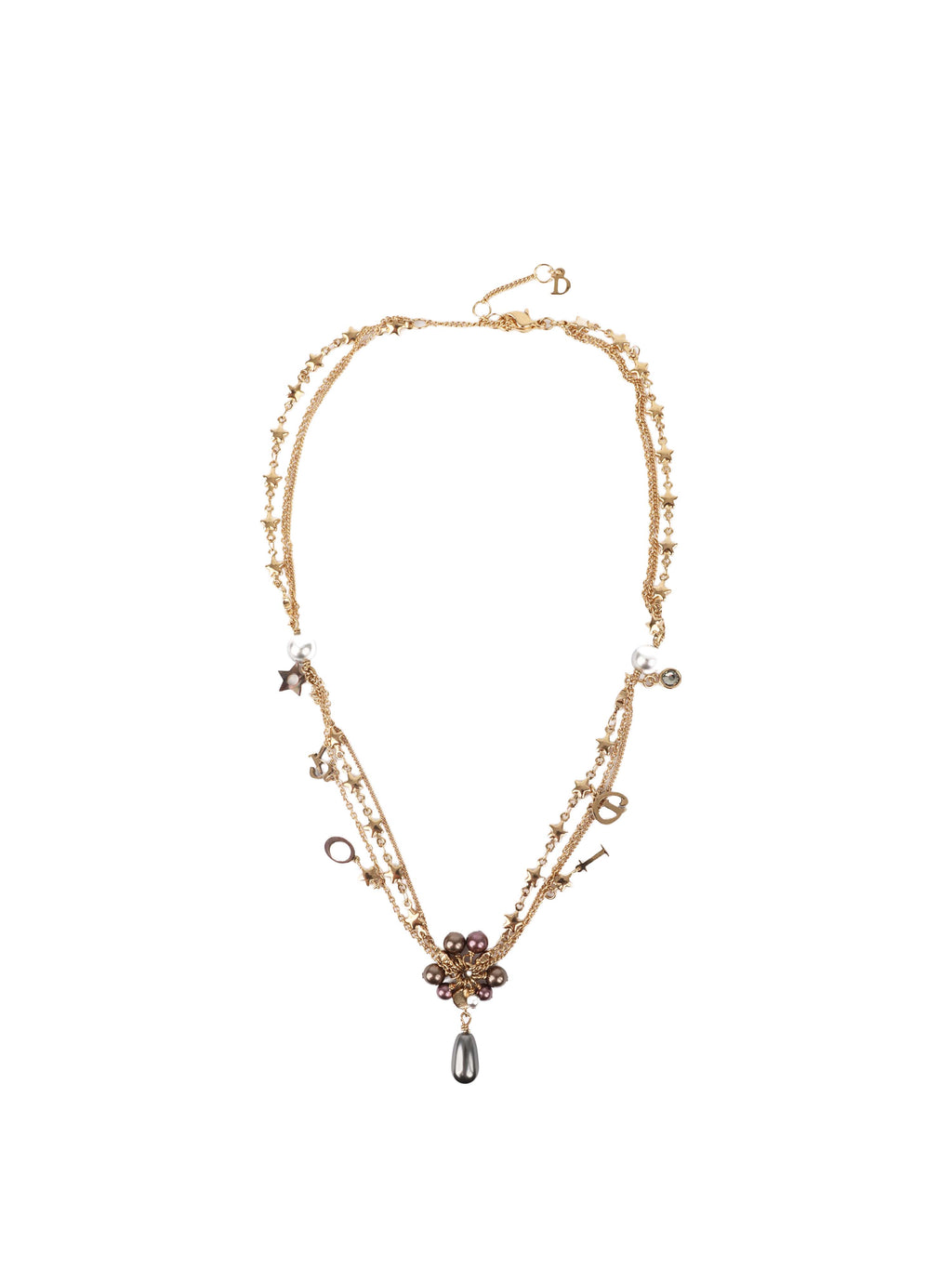 Dior Gold Tone Faux Multi-Charm Necklace.