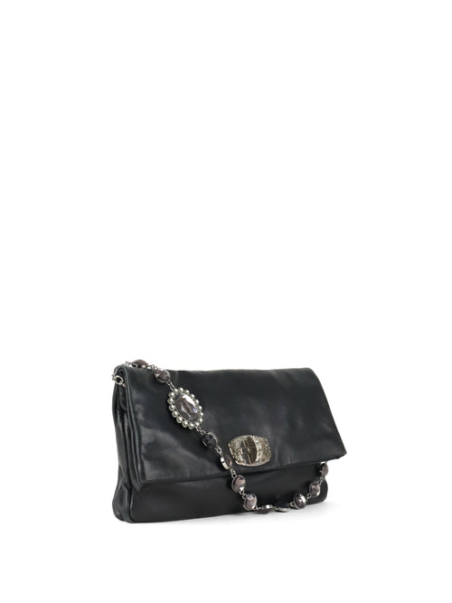 Miu Miu Black Smooth Leather with Crystal Strap Bag