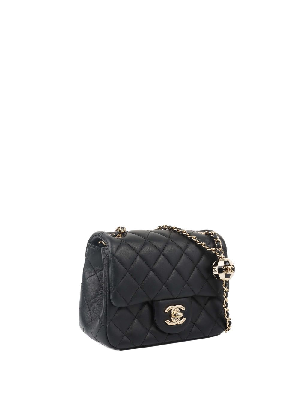Chanel Black Lambskin Square Classic Flap with Pearl Crush