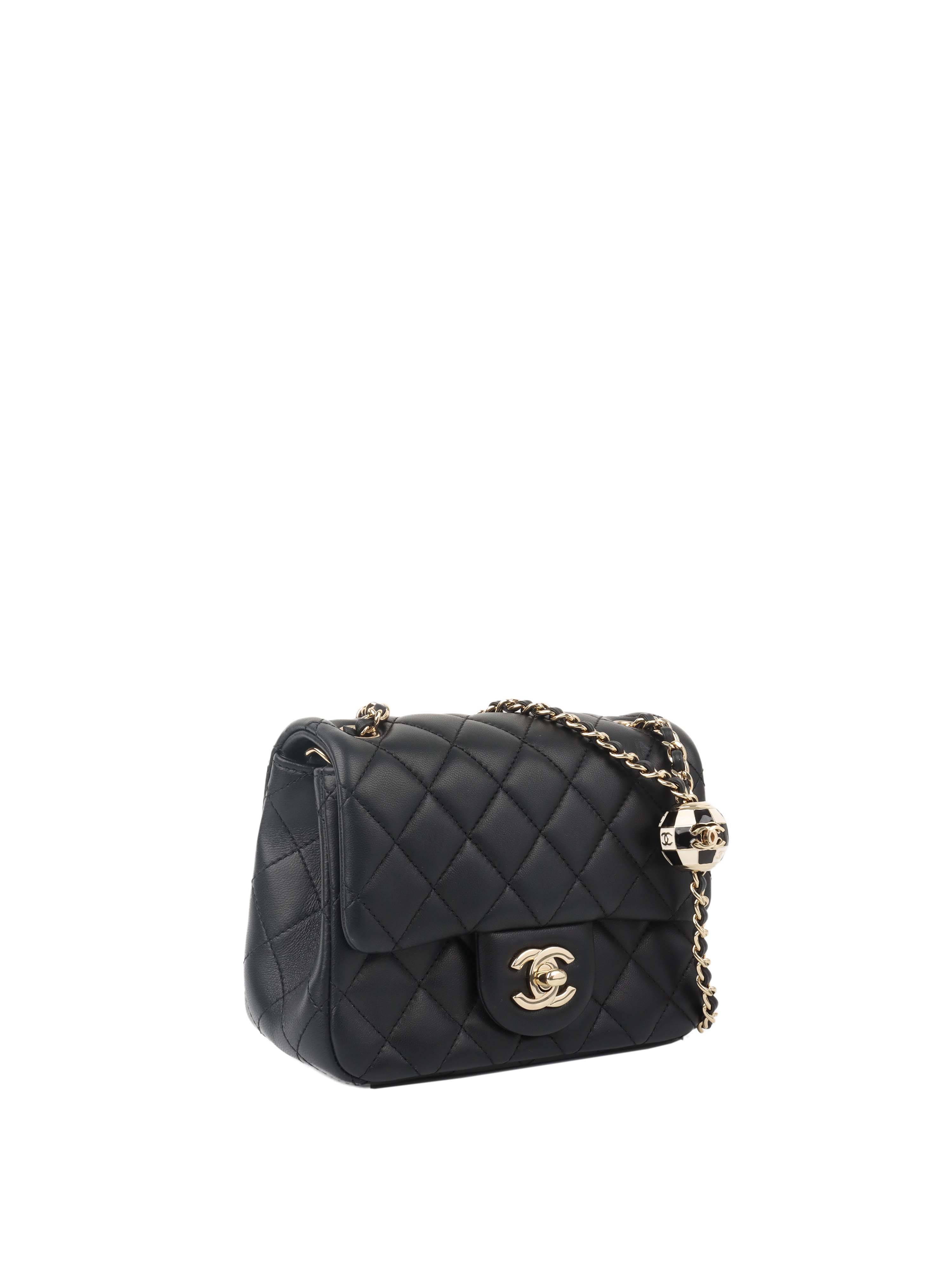 Chanel Black Lambskin Square Classic Flap with Pearl Crush