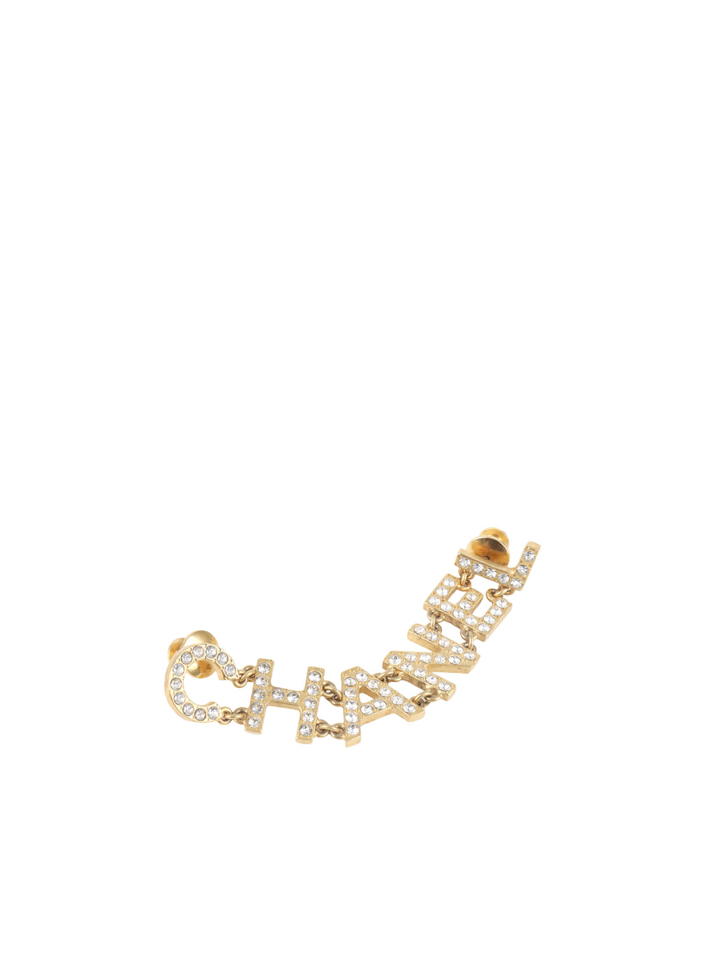 Chanel Gold Crystal Logo Brooch
