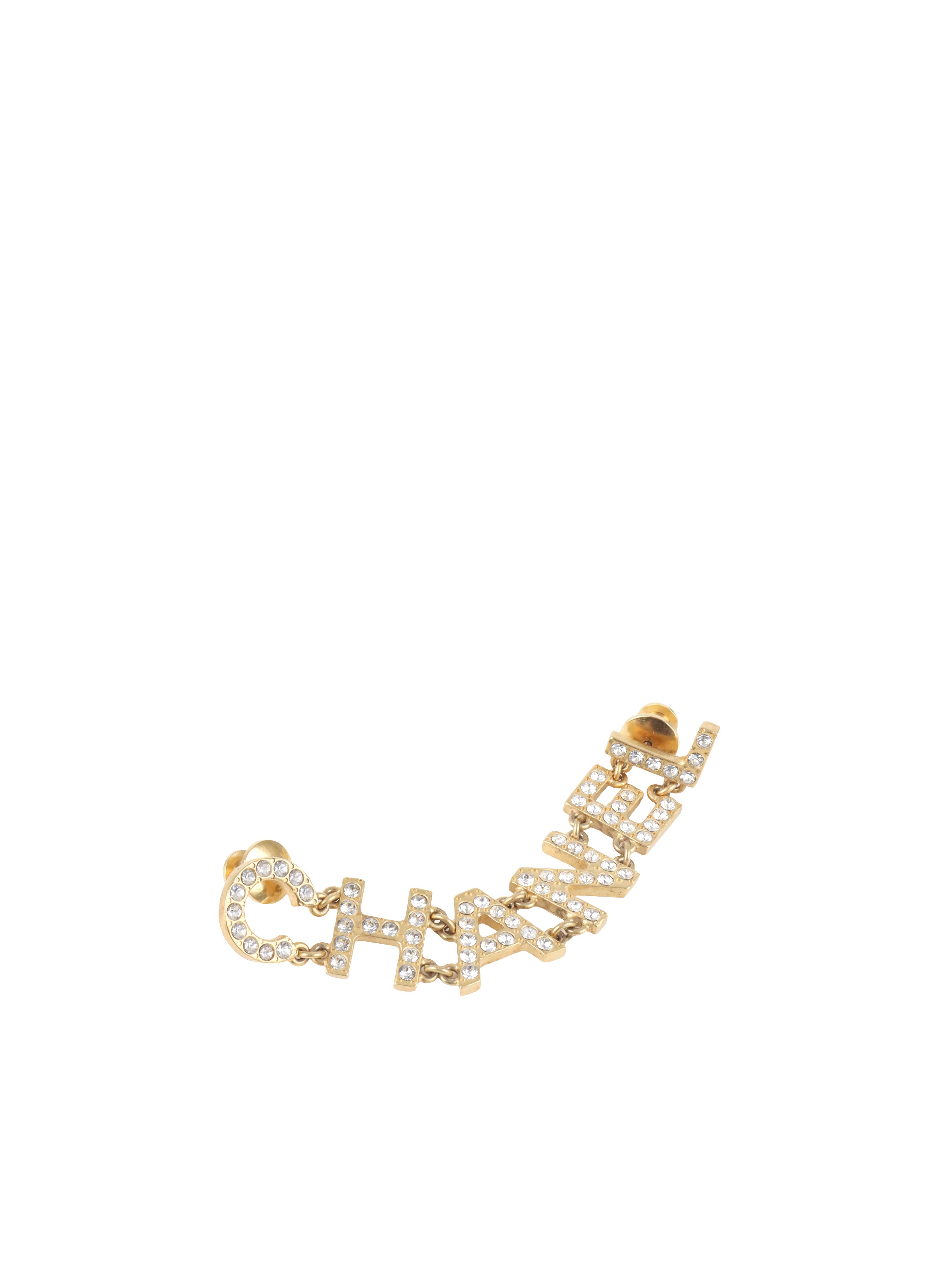 Chanel Gold Crystal Logo Brooch