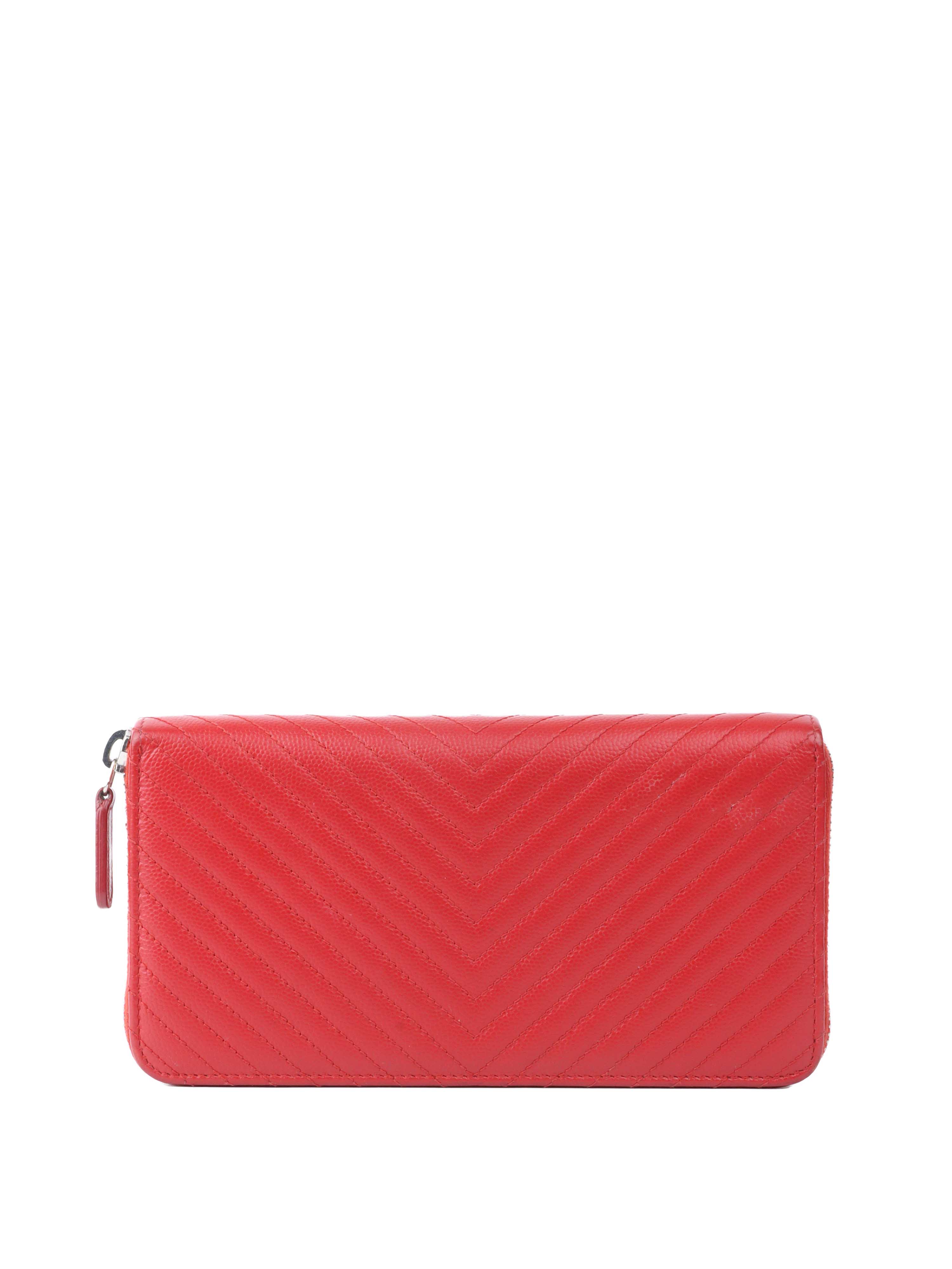 Chanel Red Caviar Zip Around Wallet.