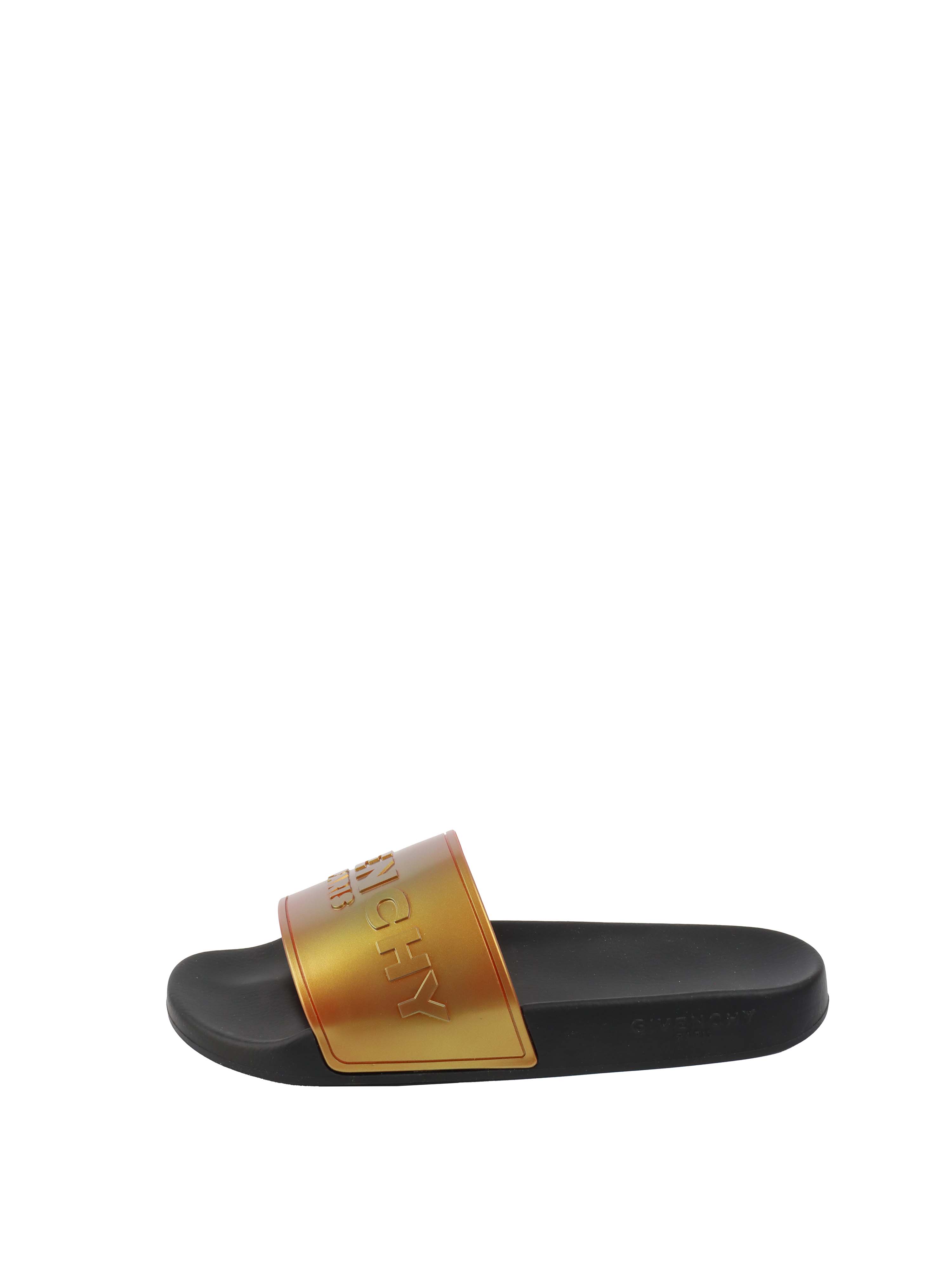 Givenchy Black/ Orange Iridescent Logo Slide Sandal
